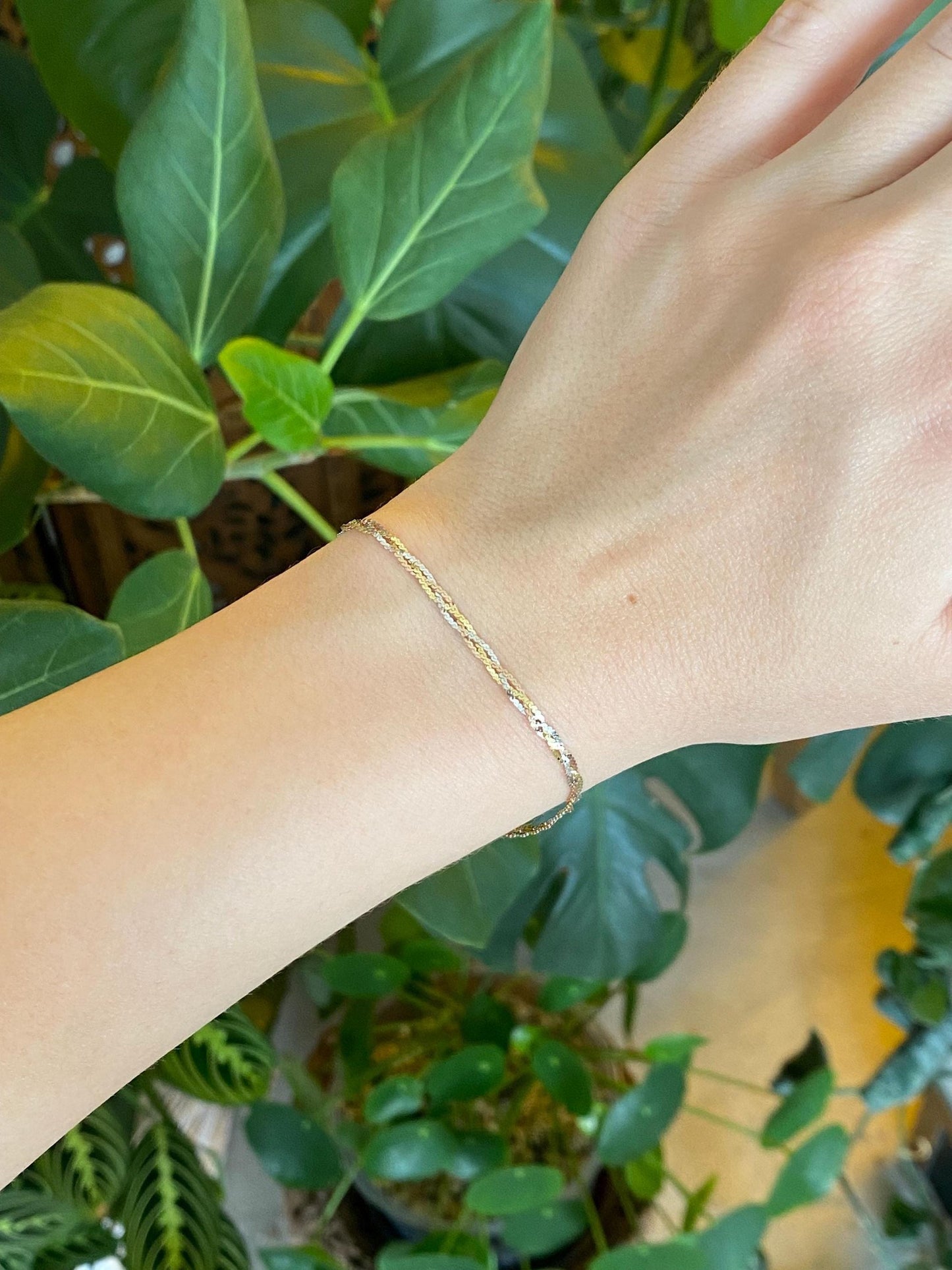 Vintage Solid 14k Tri Tone Gold Braided Serpentine Chain Bracelet - 7 inches
