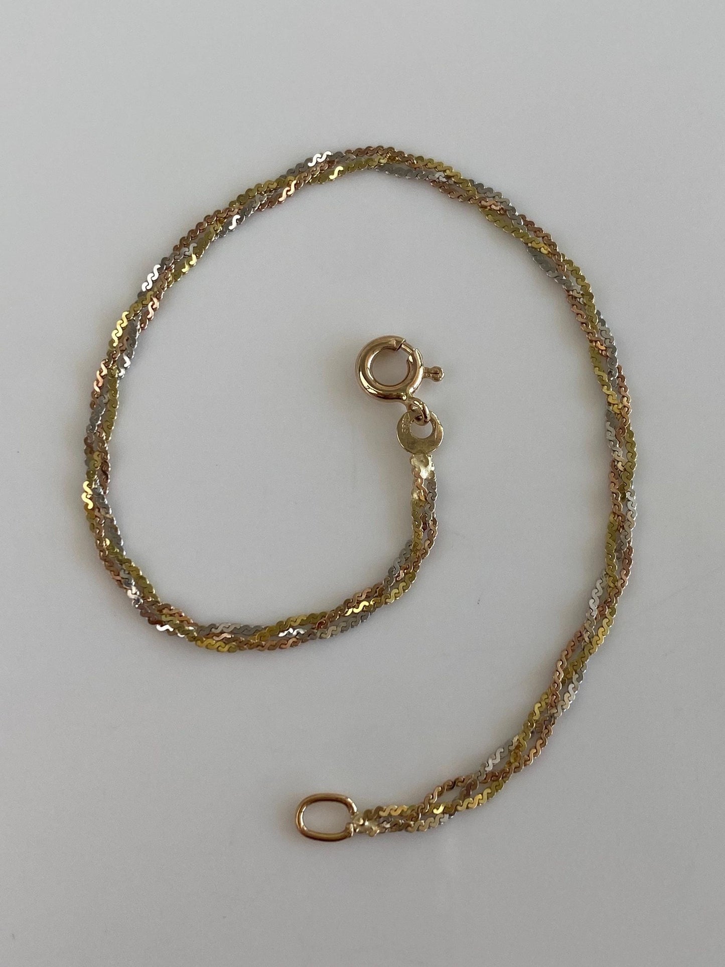 Vintage Solid 14k Tri Tone Gold Braided Serpentine Chain Bracelet - 7 inches