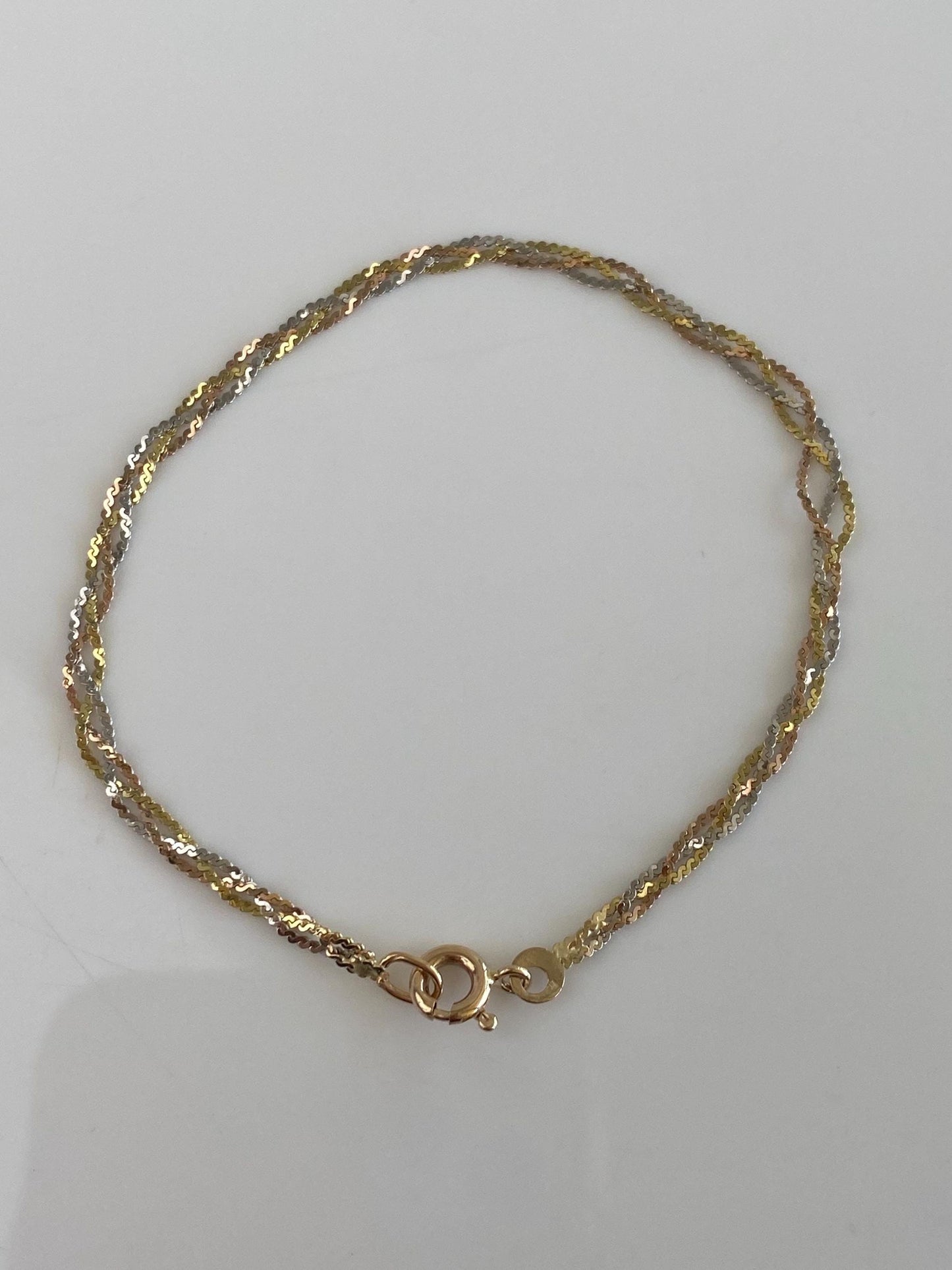 Vintage Solid 14k Tri Tone Gold Braided Serpentine Chain Bracelet - 7 inches