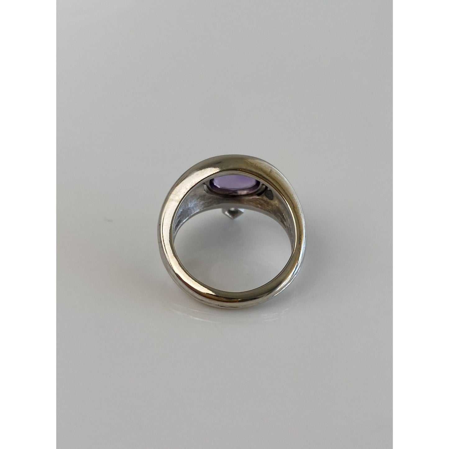 Vintage Solid 14k White Gold Diamond Amethyst Ring Band - Size 5.75