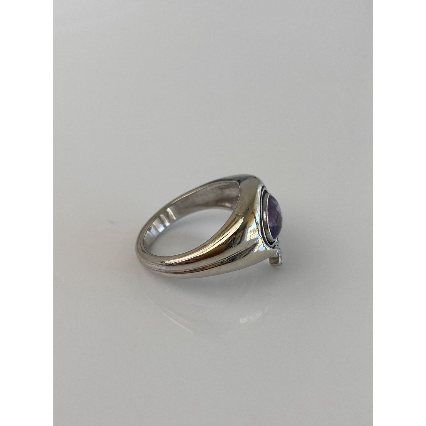 Vintage Solid 14k White Gold Diamond Amethyst Ring Band - Size 5.75