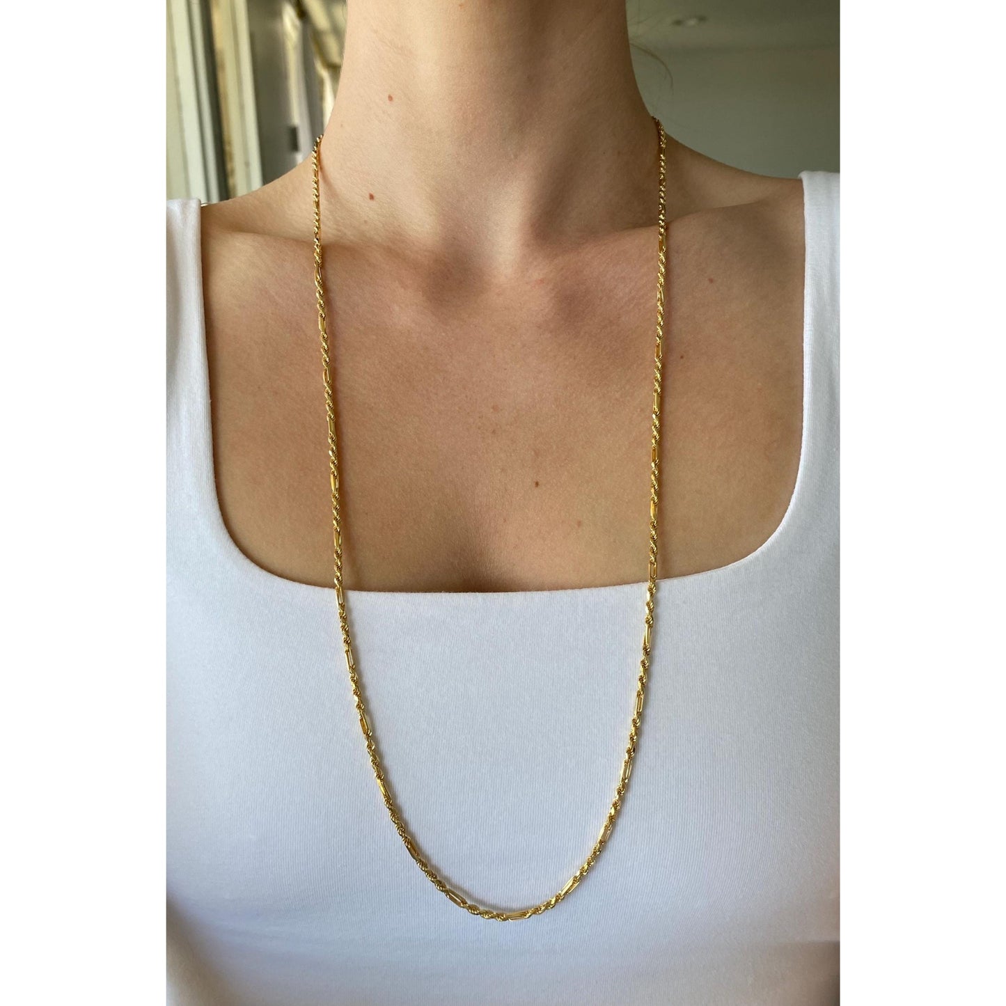 Vintage Solid 14k Yellow Gold Long Fancy Rope Chain Necklace - 30 inches