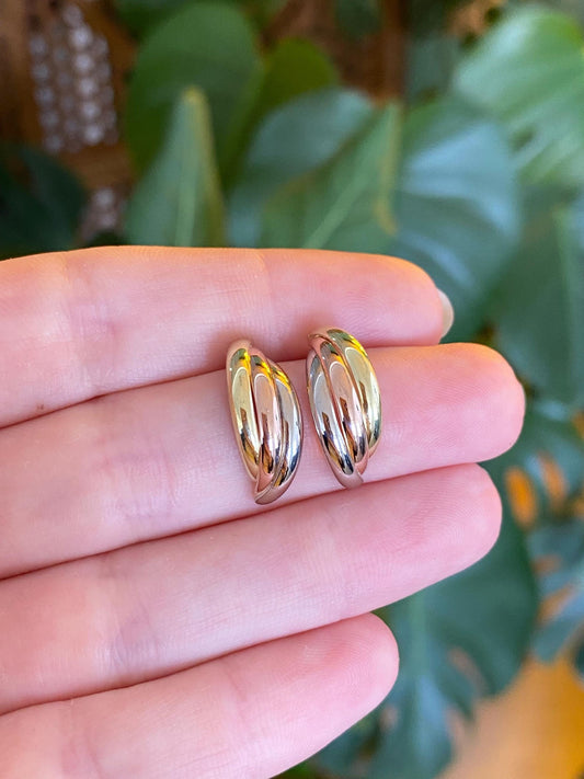 Vintage Solid 18k Tri Tone Gold Layered Drop Earrings