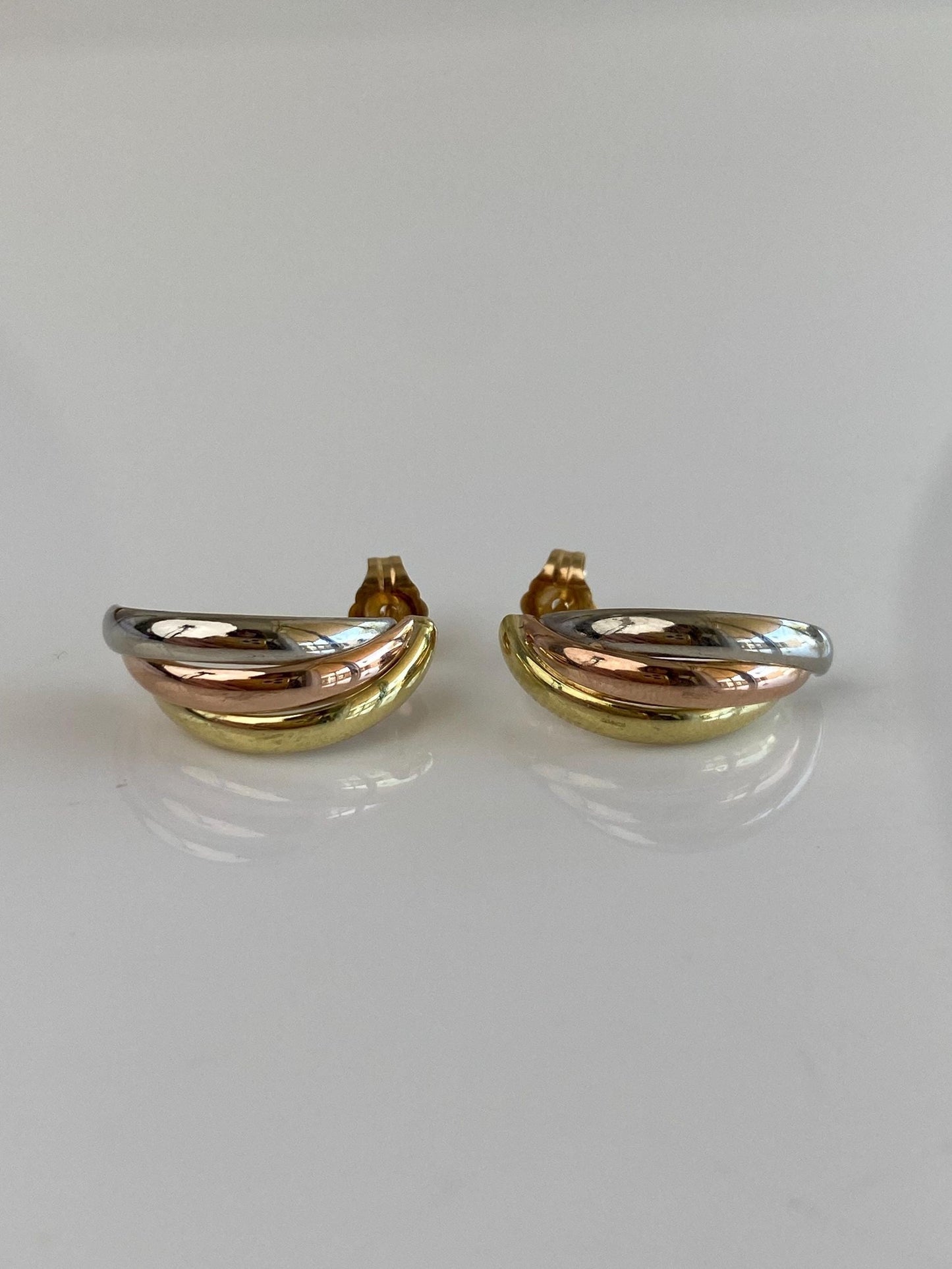 Vintage Solid 18k Tri Tone Gold Layered Drop Earrings