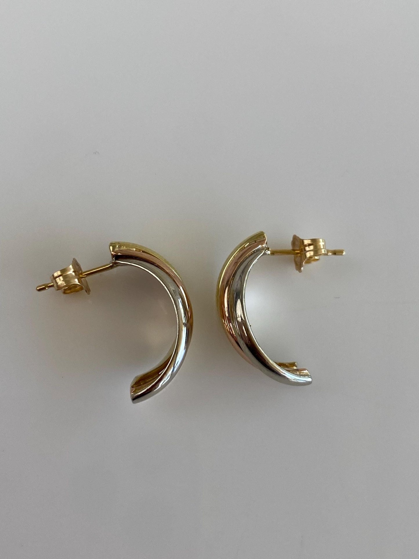 Vintage Solid 18k Tri Tone Gold Layered Drop Earrings