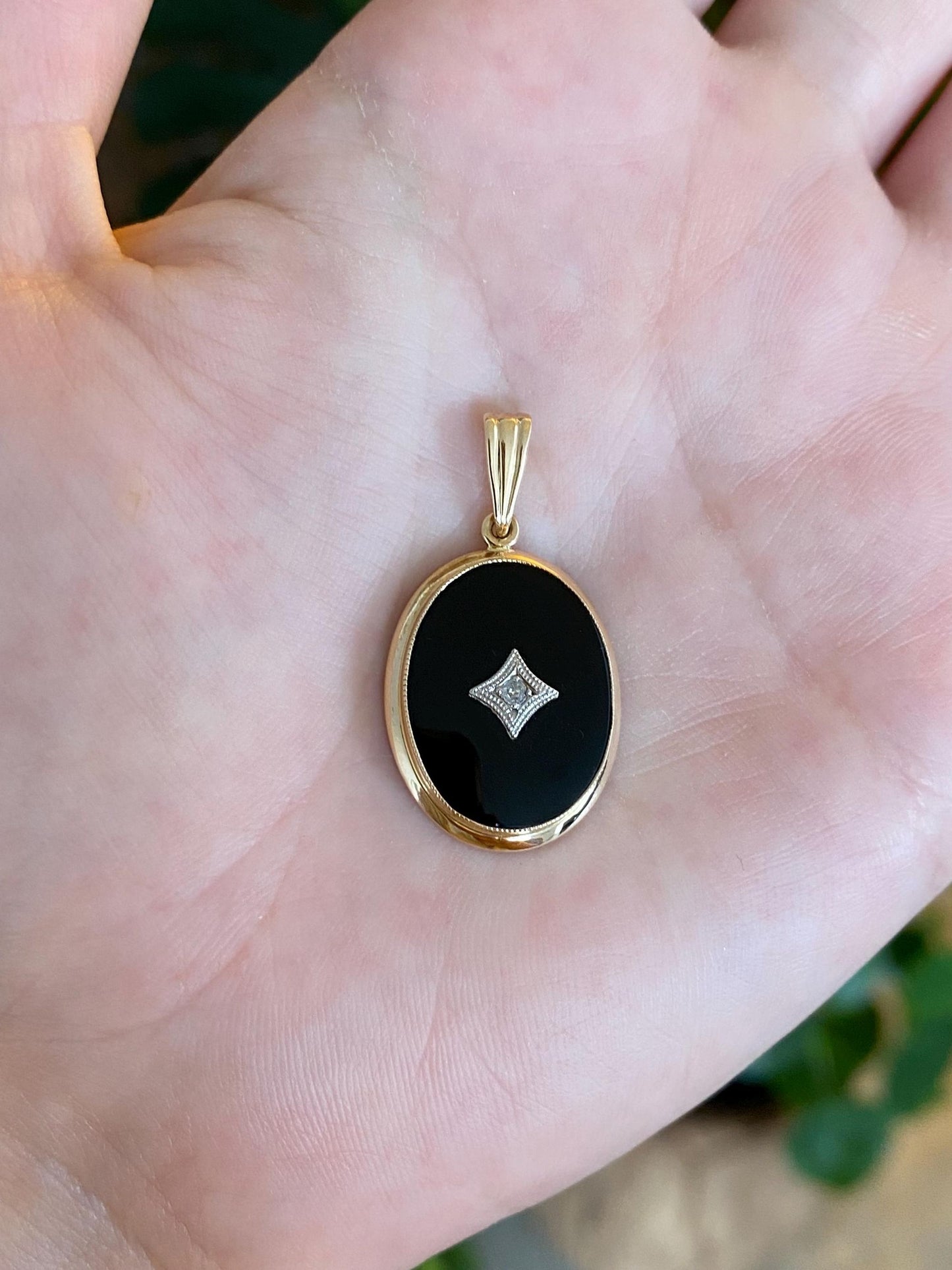 Solid 10k White & Yellow Gold Black Onyx Diamond Charm