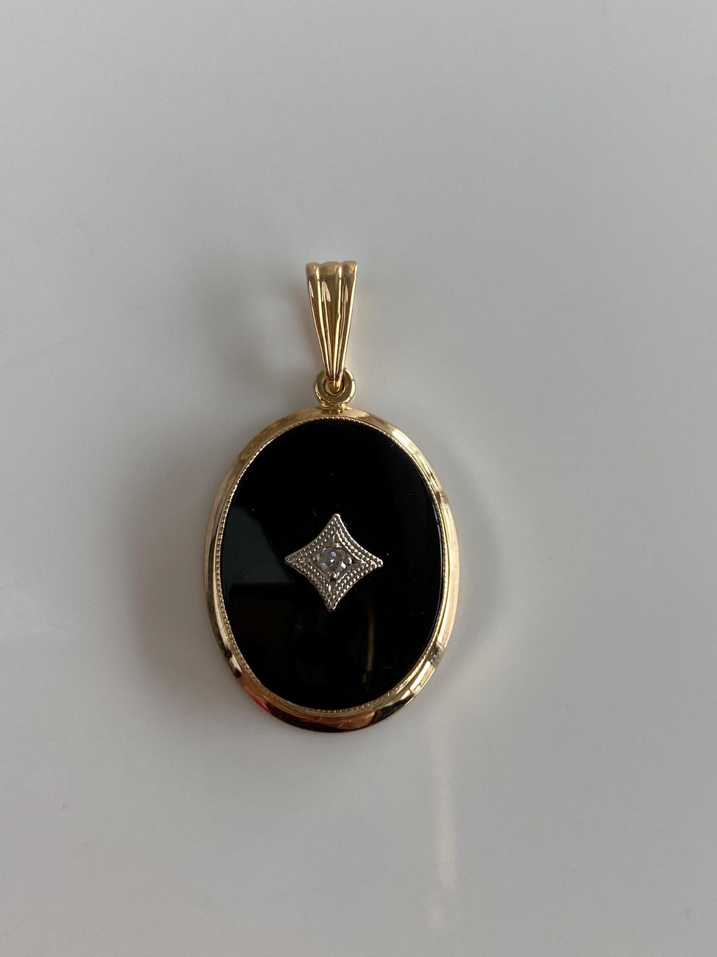 Solid 10k White & Yellow Gold Black Onyx Diamond Charm