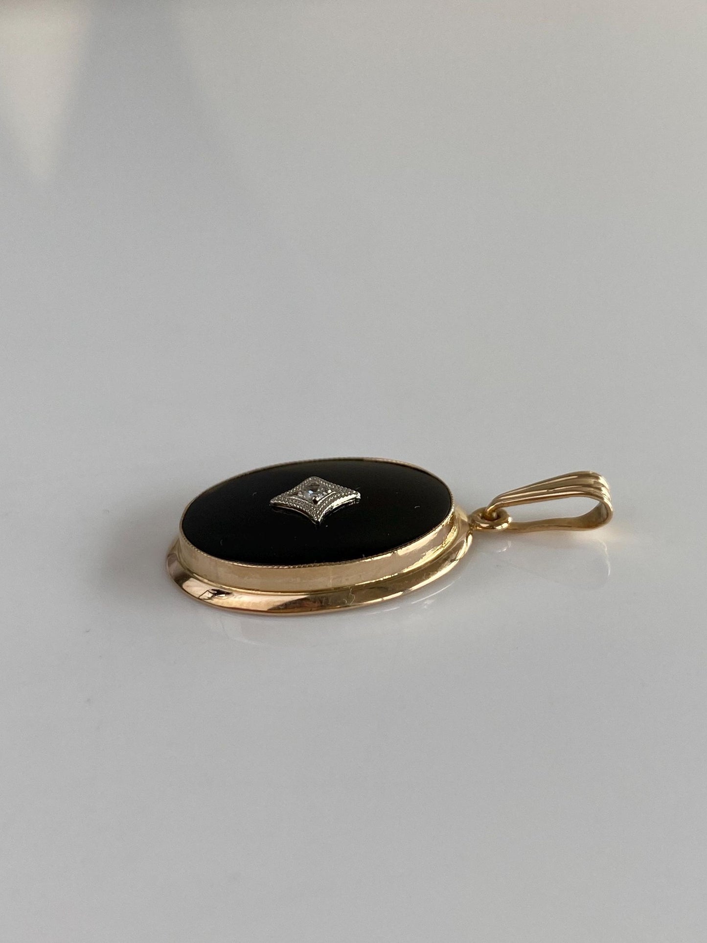 Solid 10k White & Yellow Gold Black Onyx Diamond Charm