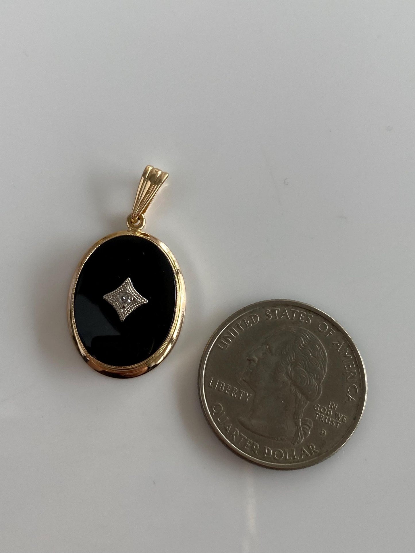 Solid 10k White & Yellow Gold Black Onyx Diamond Charm