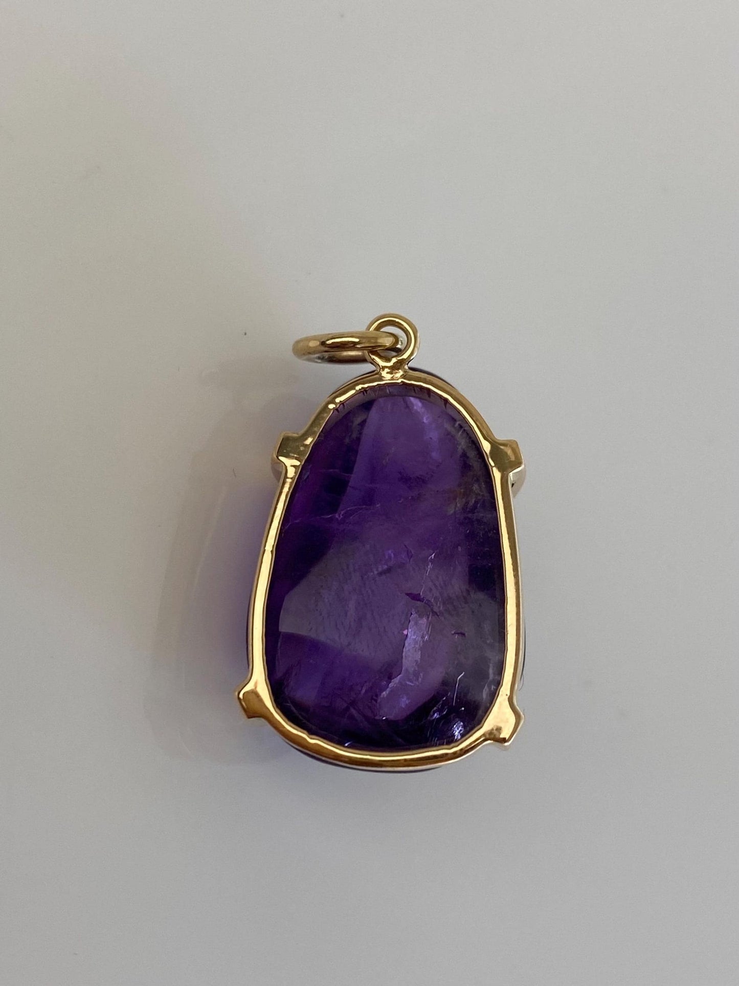 Vintage Solid 14k Yellow Gold Freeform Amethyst Tumbled Stone Charm