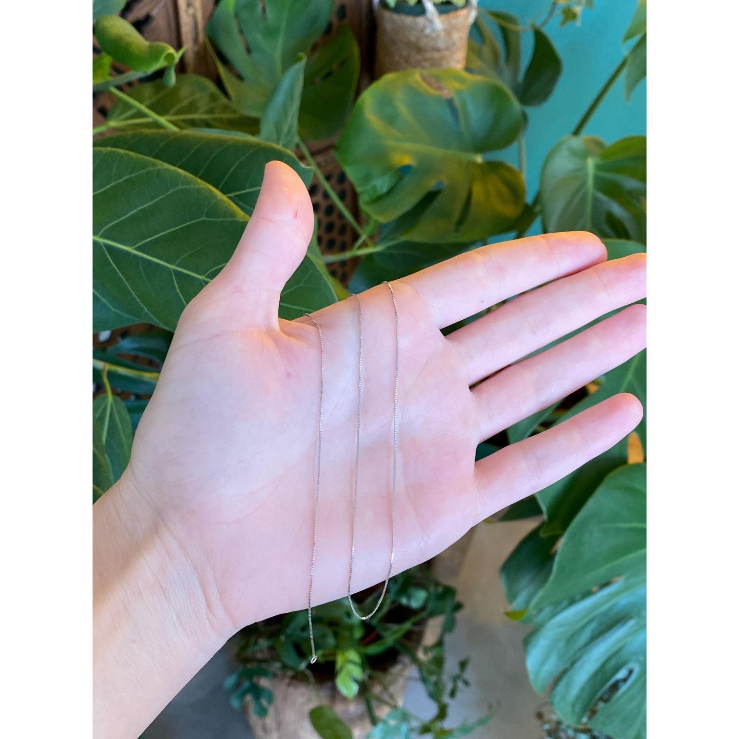 Vintage Solid 14k White Gold Dainty Box Chain Necklace - 18.75 inches