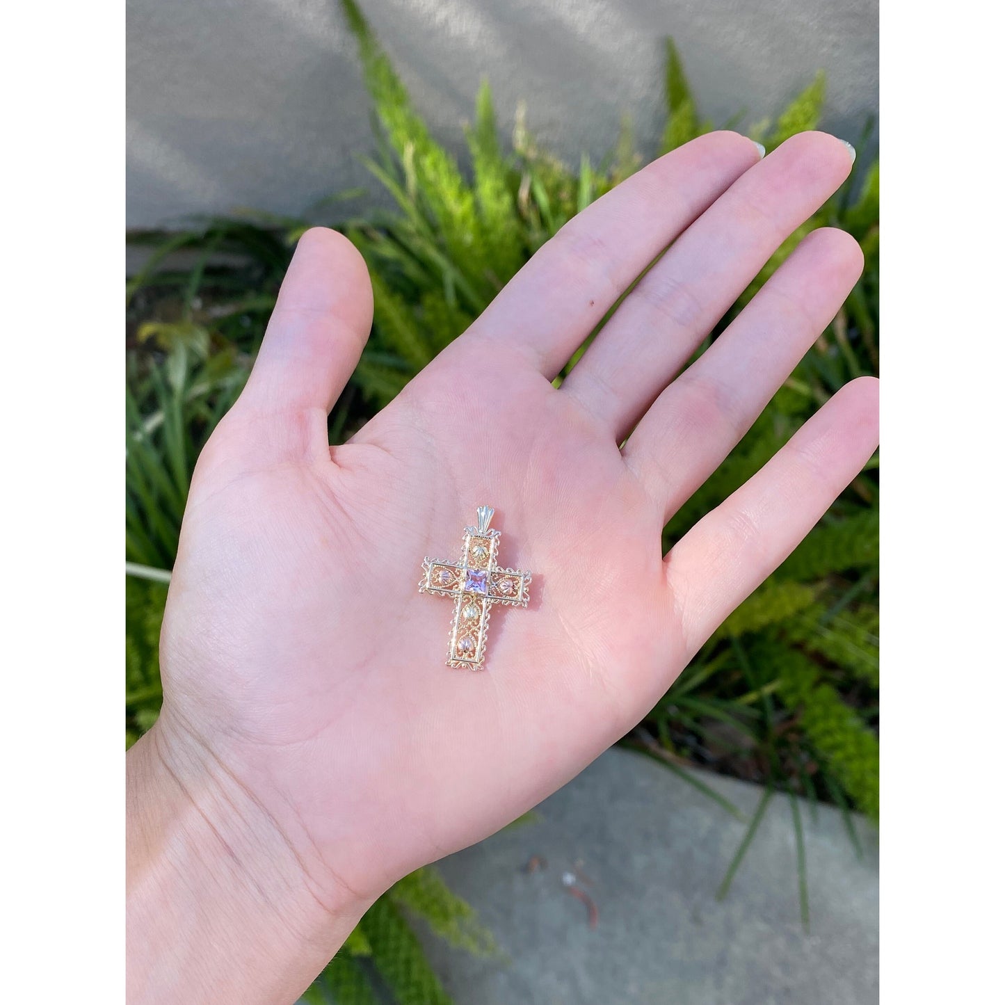 Vintage Solid 10k Black Hills Gold Cubic Zirconia Cross Charm