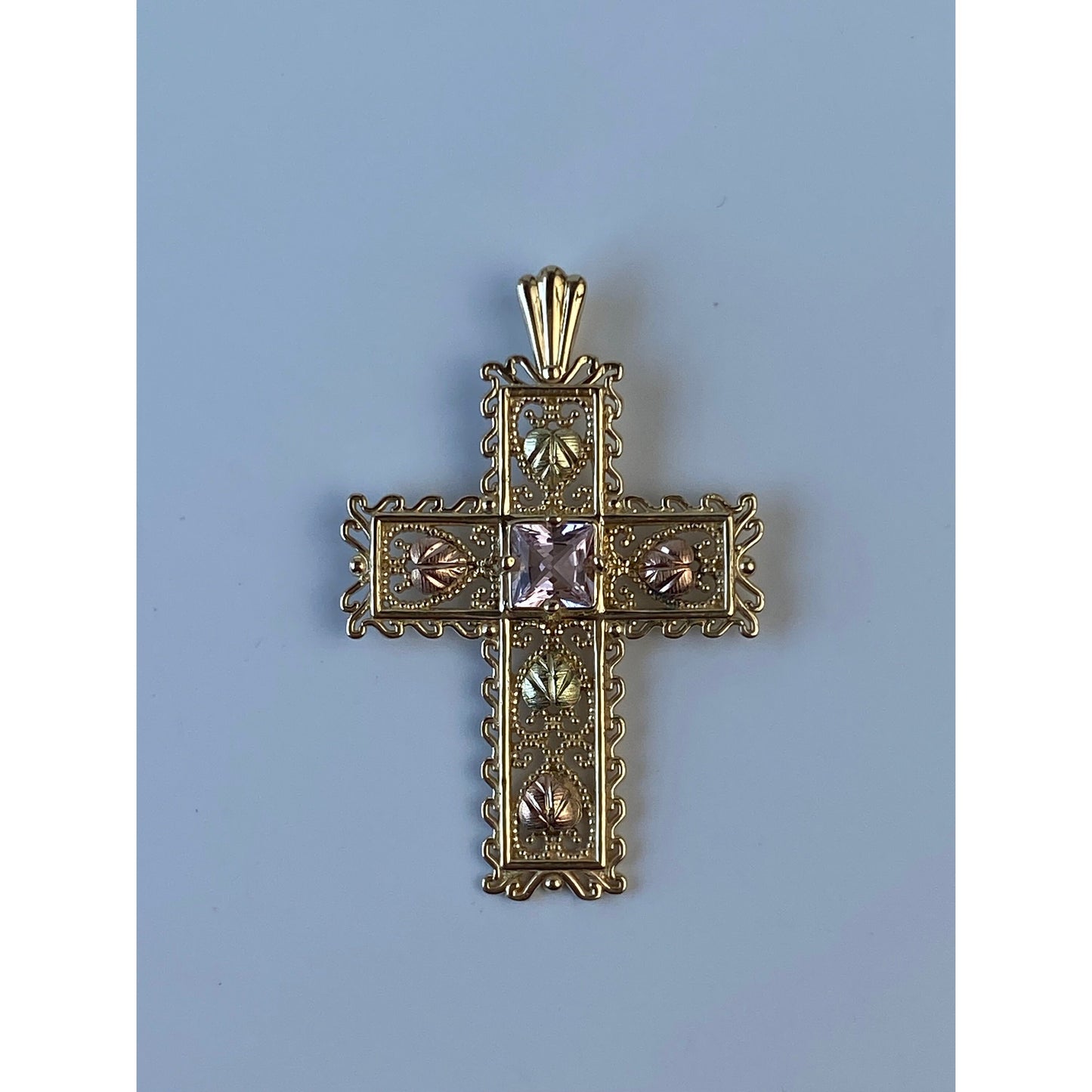 Vintage Solid 10k Black Hills Gold Cubic Zirconia Cross Charm