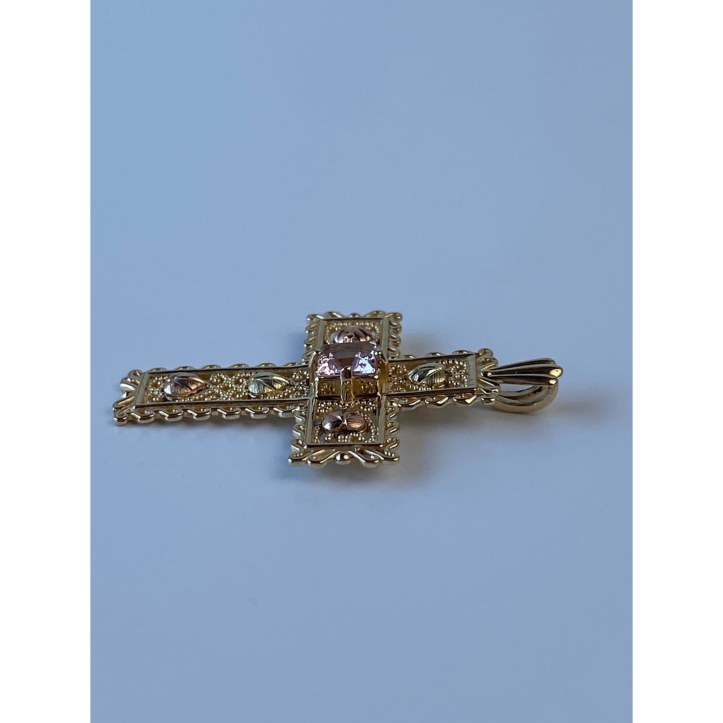 Vintage Solid 10k Black Hills Gold Cubic Zirconia Cross Charm