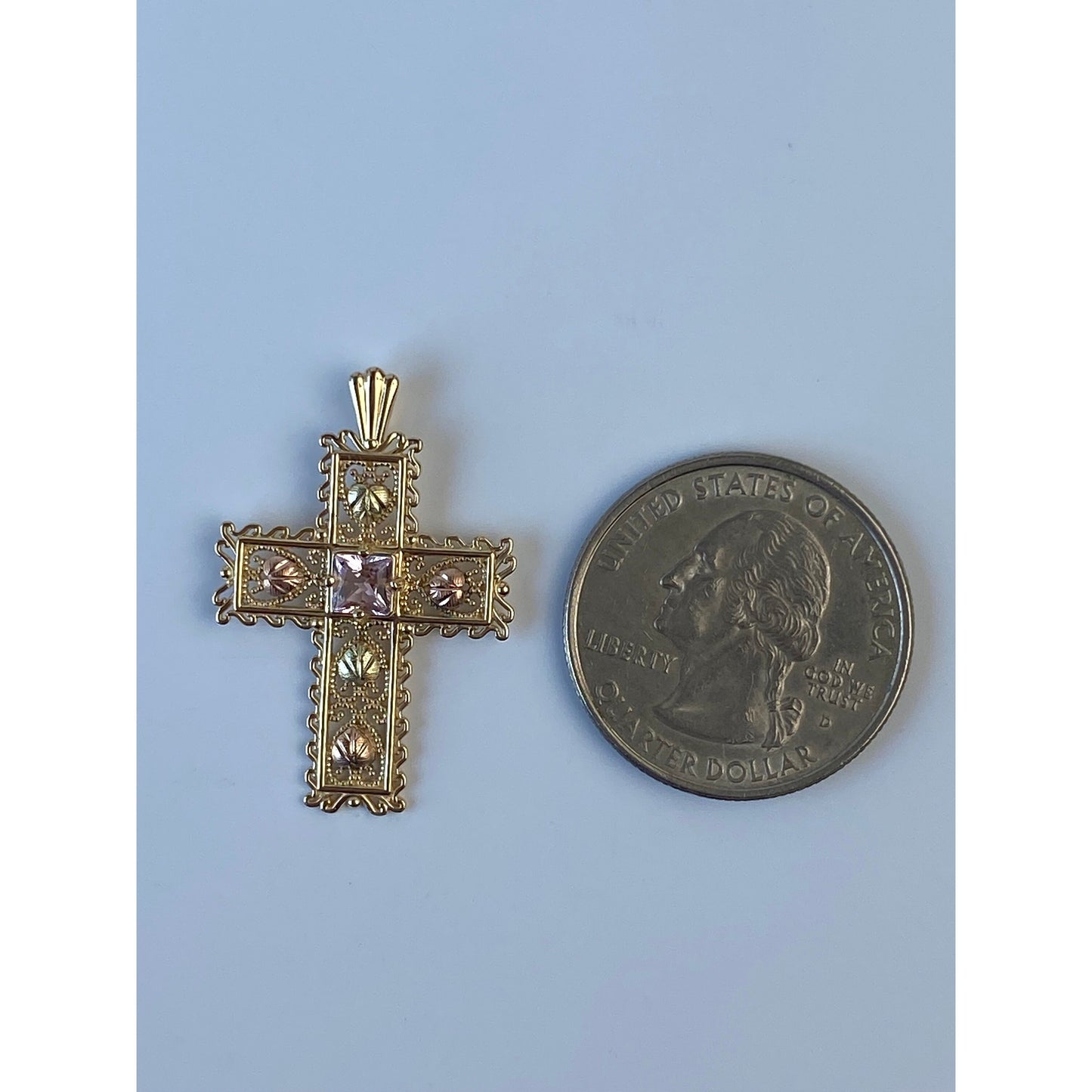 Vintage Solid 10k Black Hills Gold Cubic Zirconia Cross Charm