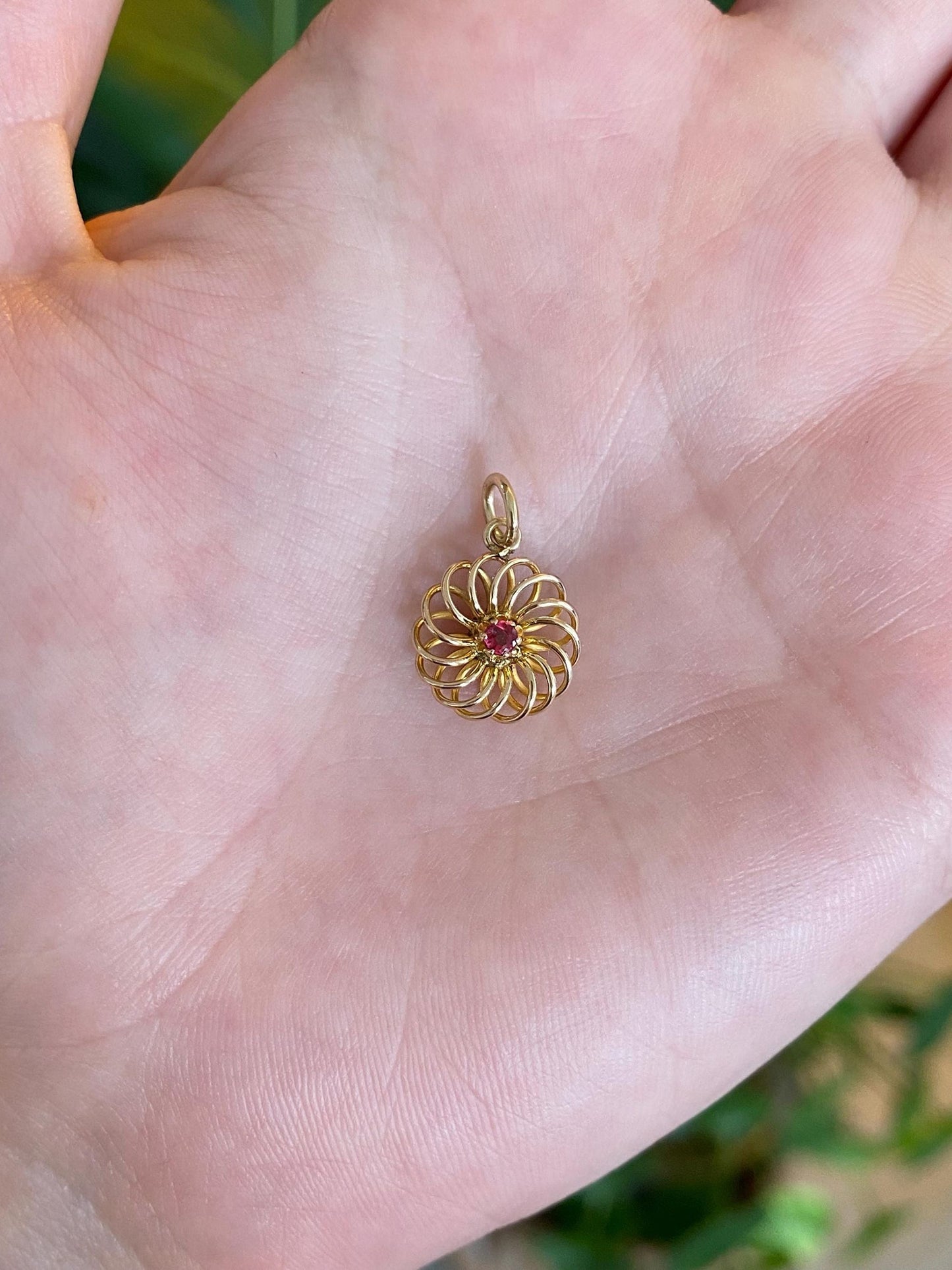 Vintage Solid 9k Yellow Gold Pink Tourmaline Spiral Knot Stick Pin Conversion Charm