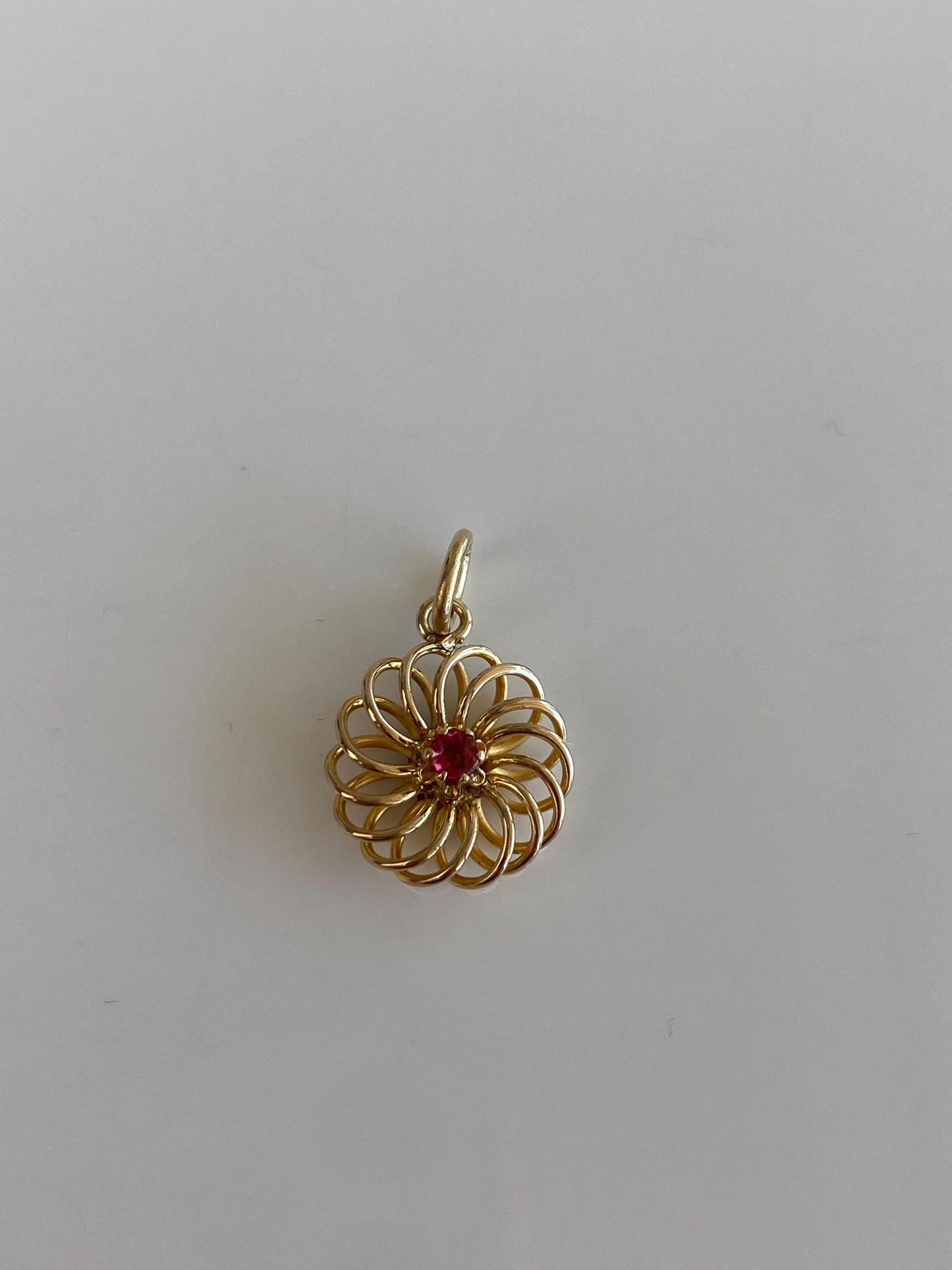 Vintage Solid 9k Yellow Gold Pink Tourmaline Spiral Knot Stick Pin Conversion Charm