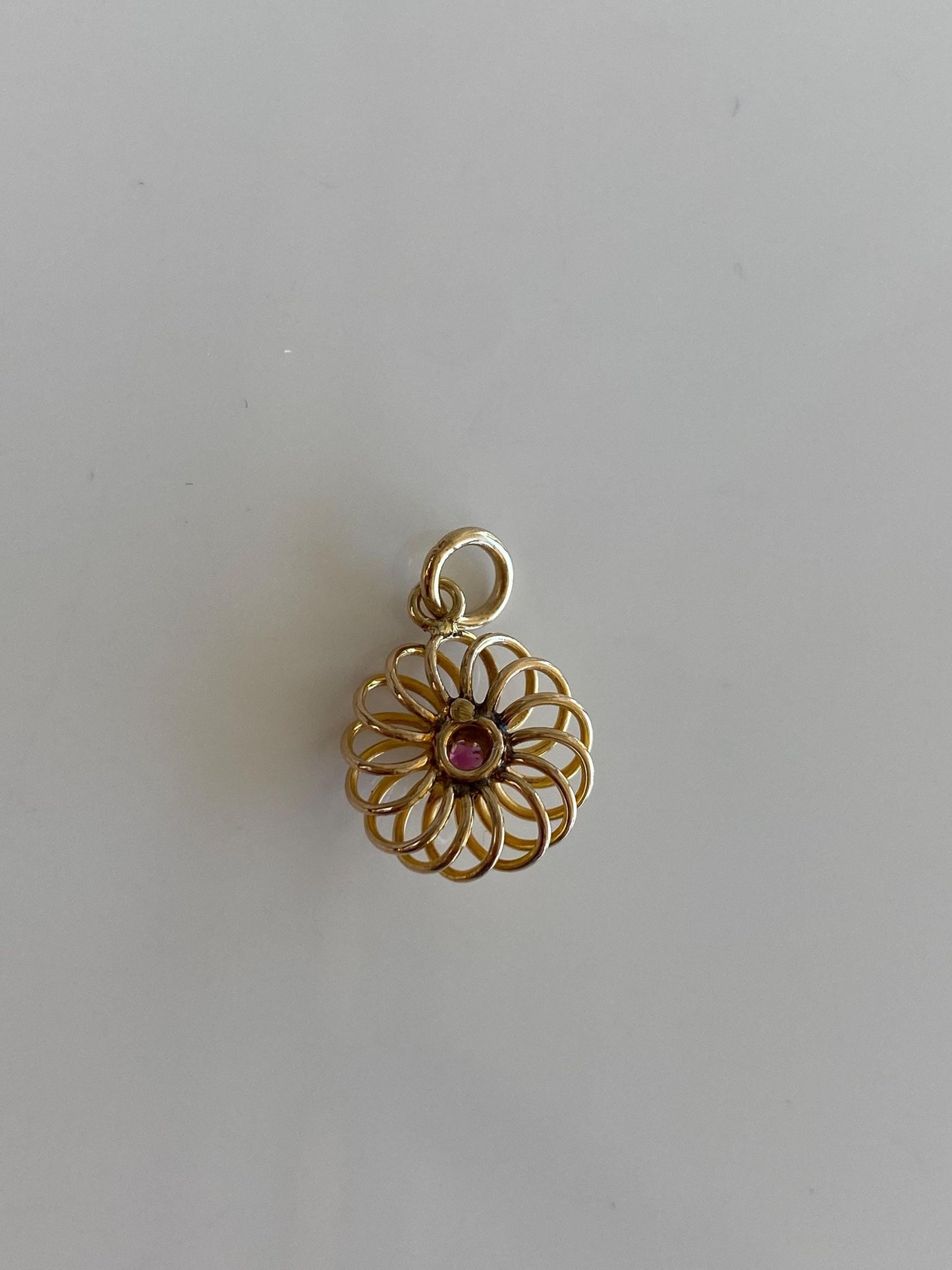 Vintage Solid 9k Yellow Gold Pink Tourmaline Spiral Knot Stick Pin Conversion Charm