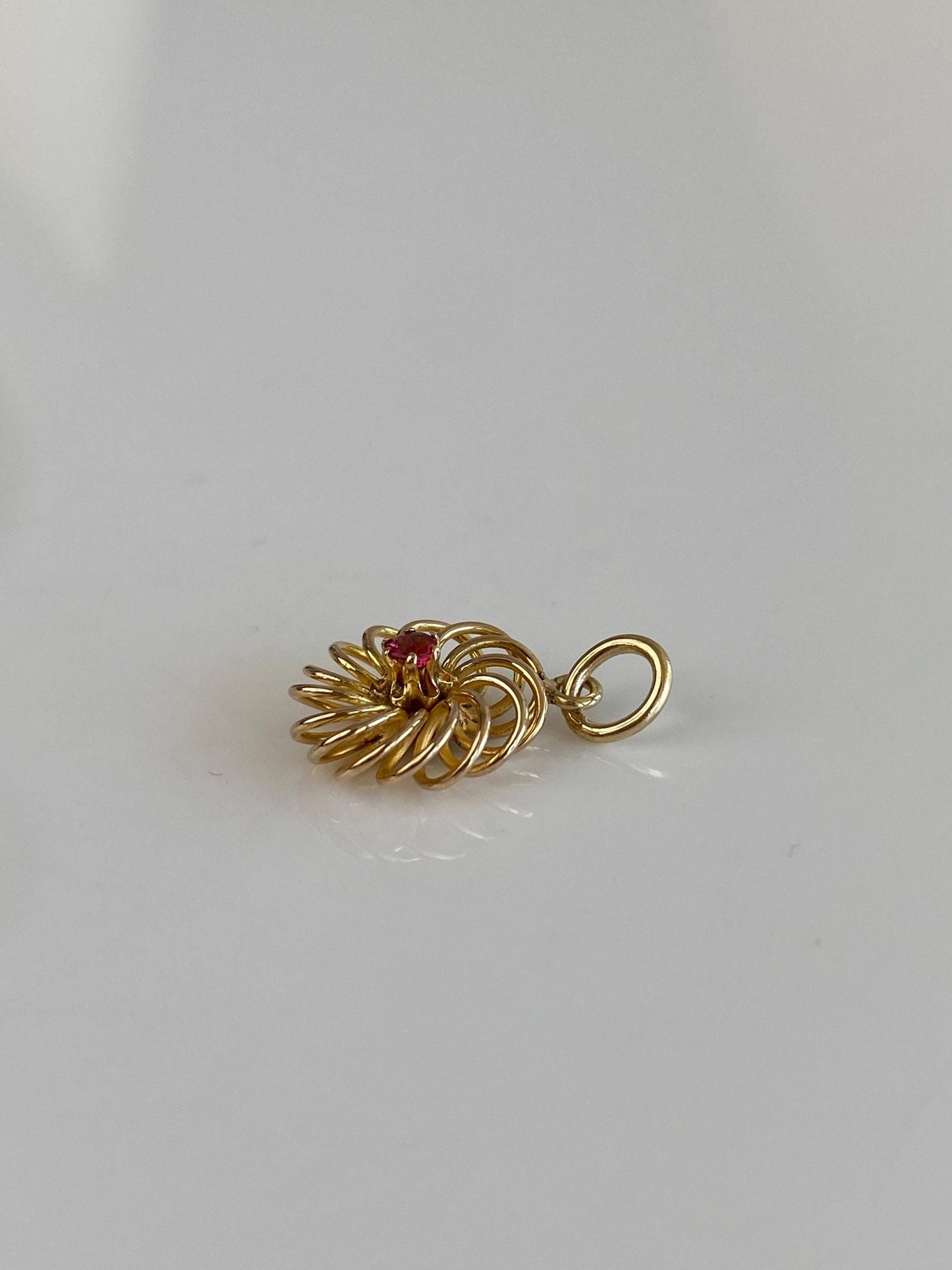 Vintage Solid 9k Yellow Gold Pink Tourmaline Spiral Knot Stick Pin Conversion Charm