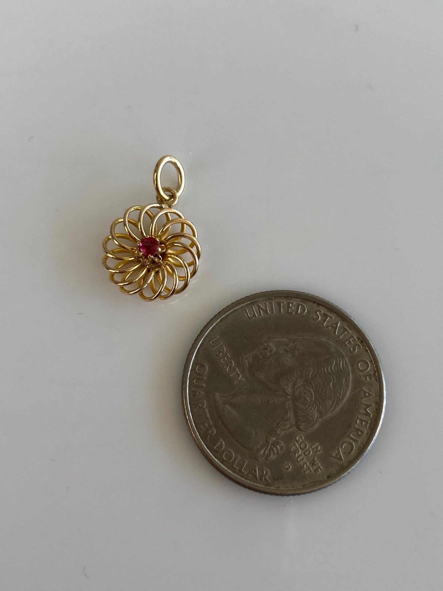 Vintage Solid 9k Yellow Gold Pink Tourmaline Spiral Knot Stick Pin Conversion Charm
