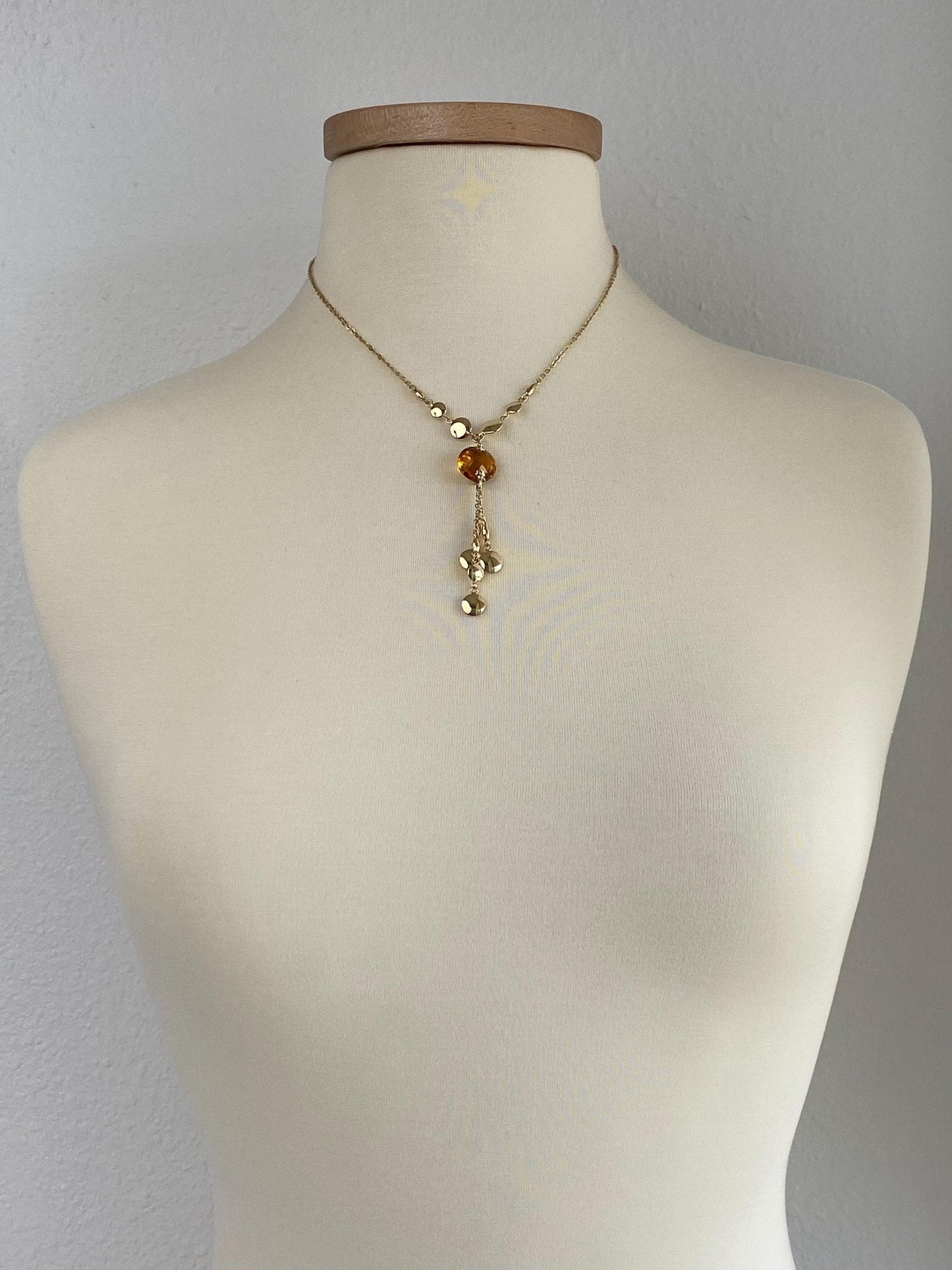 Vintage Solid 14k Yellow Gold Rose Cut Citrine Cable Chain Necklace - 17.75 inches