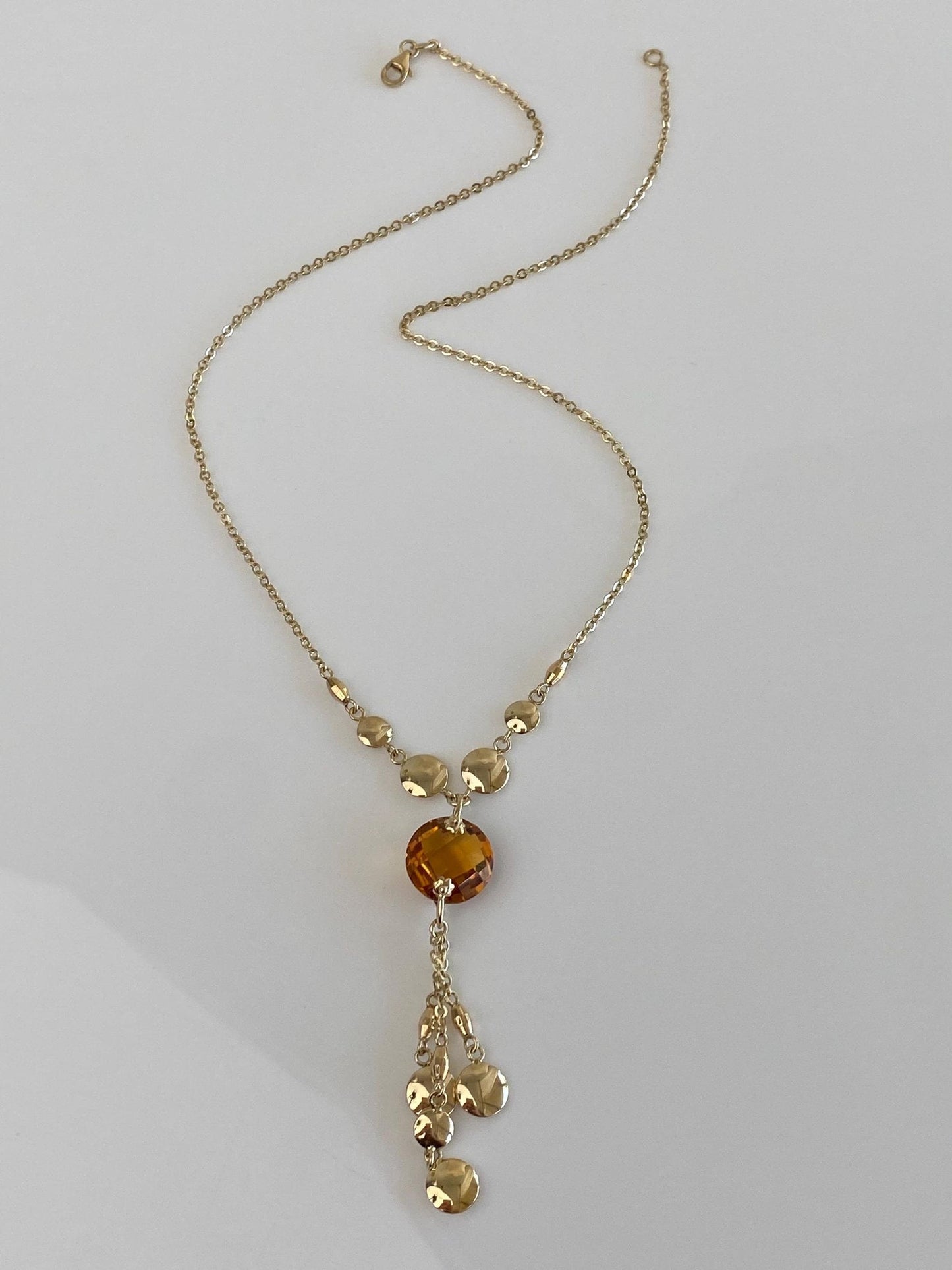 Vintage Solid 14k Yellow Gold Rose Cut Citrine Cable Chain Necklace - 17.75 inches
