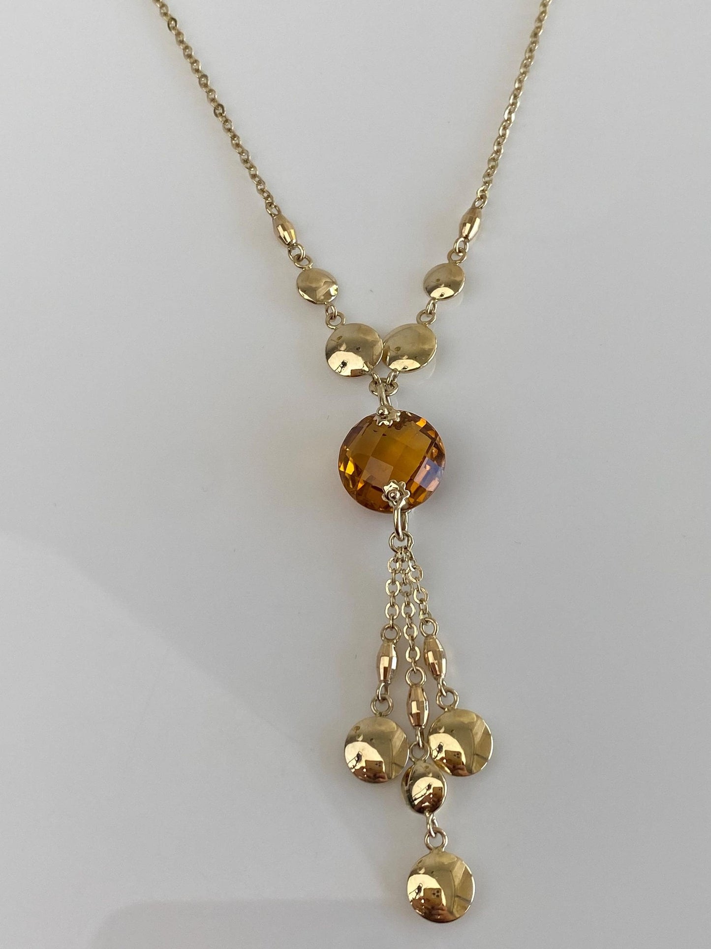 Vintage Solid 14k Yellow Gold Rose Cut Citrine Cable Chain Necklace - 17.75 inches