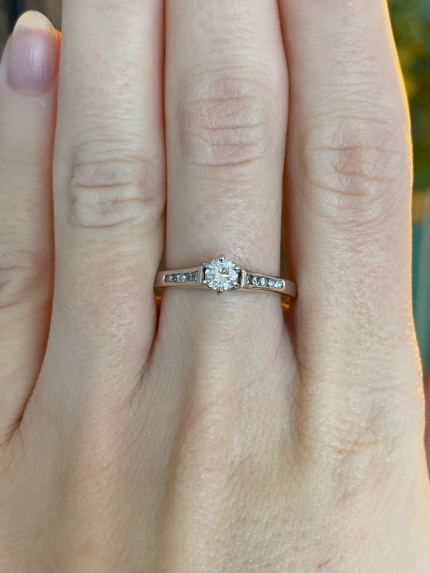 Vintage Solid 14k White & Yellow Gold Diamond Ring - Size 8.25