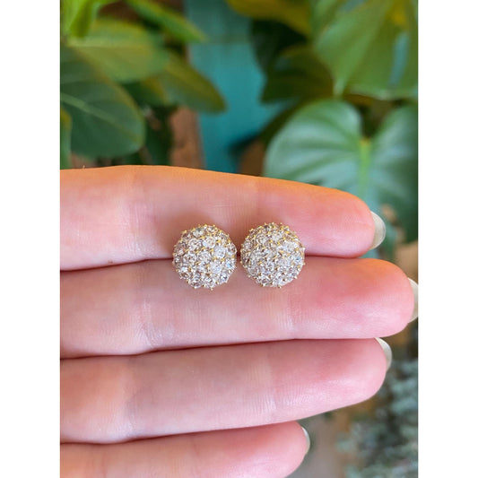Solid 14k Yellow Gold Cubic Zirconia Cluster Stud Earrings