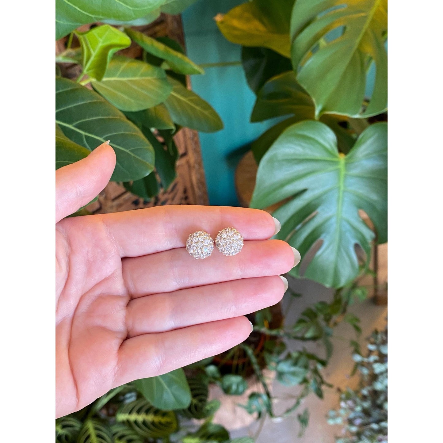 Solid 14k Yellow Gold Cubic Zirconia Cluster Stud Earrings