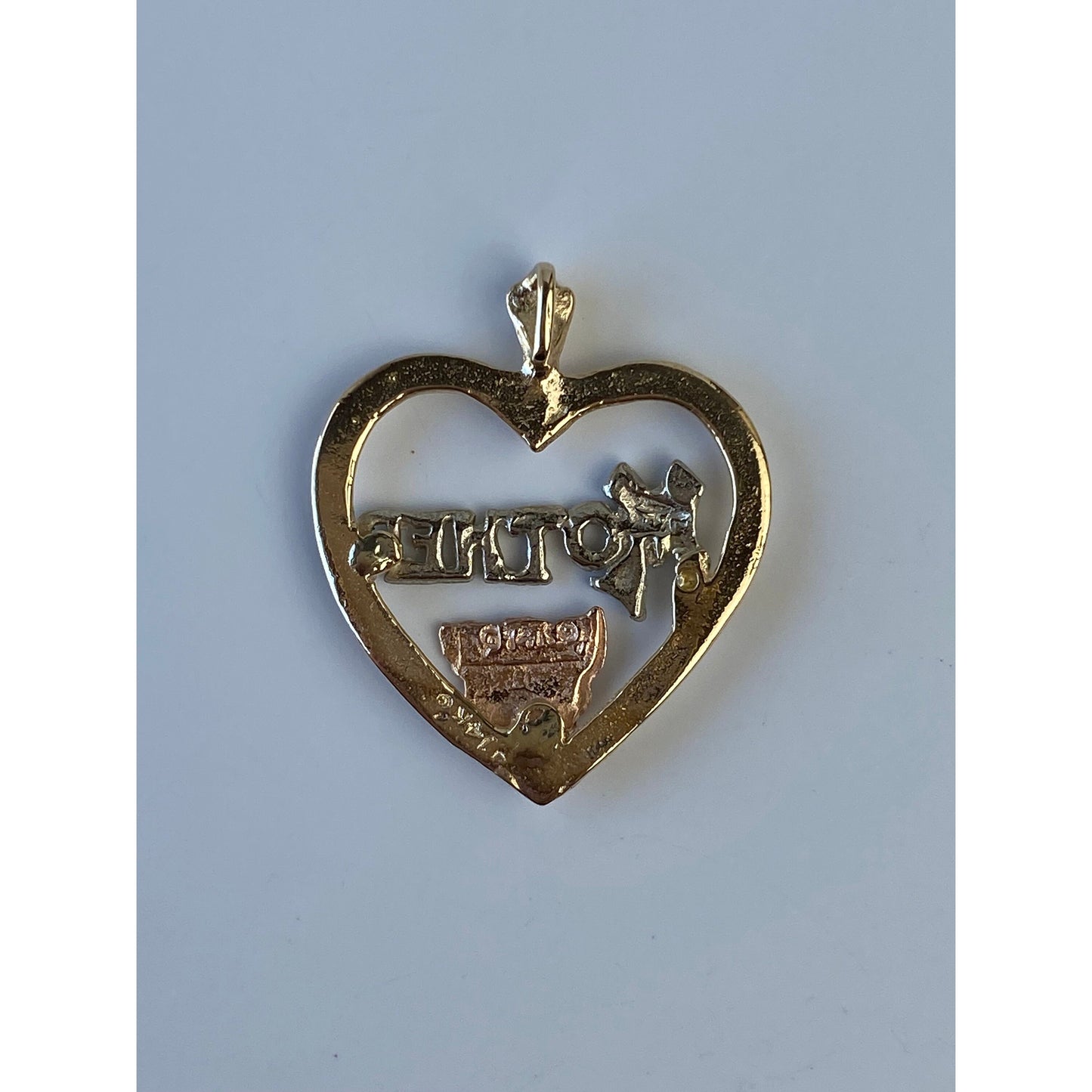 Vintage Solid 14k Tri Tone Gold Diamond Cut 'Mother' Heart Charm