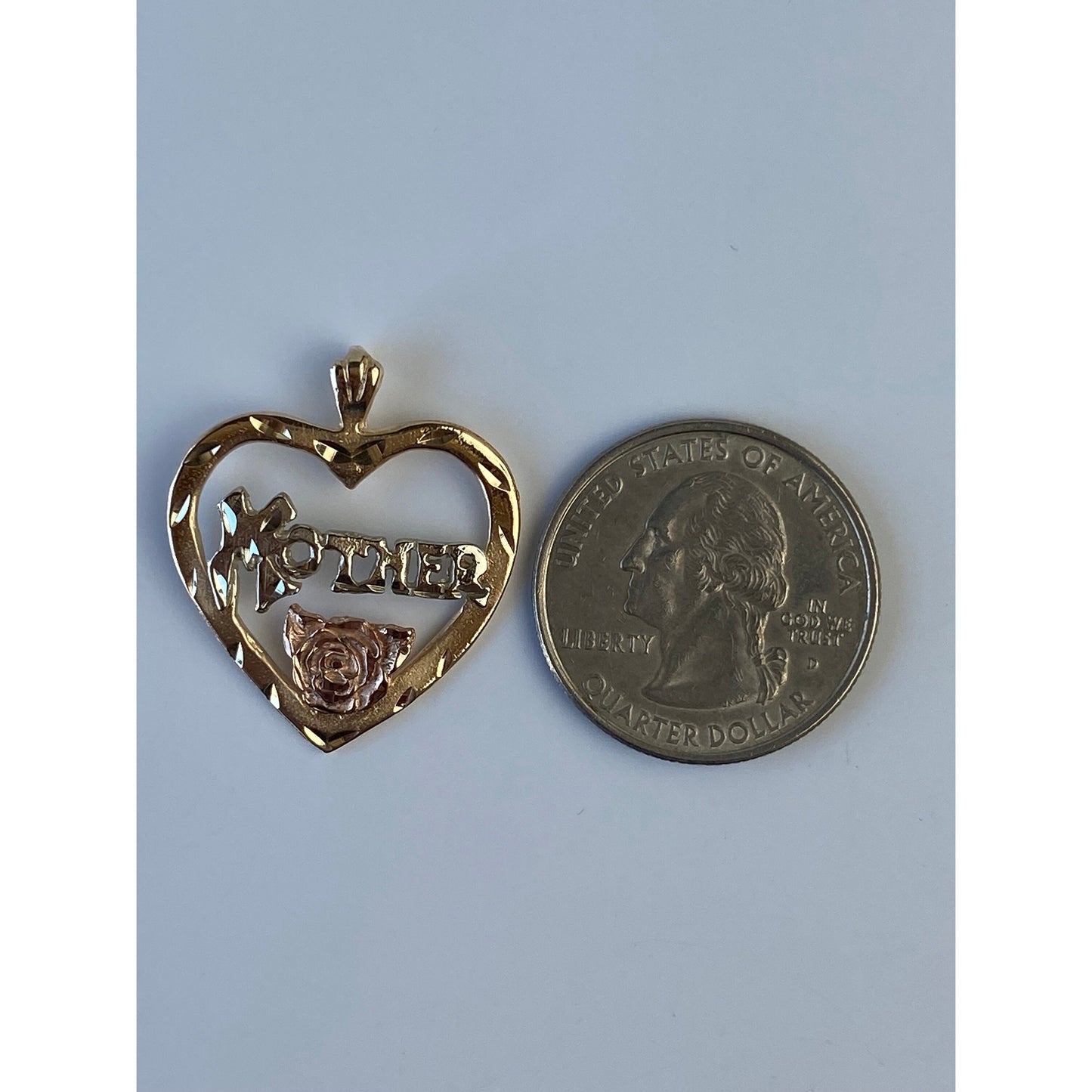 Vintage Solid 14k Tri Tone Gold Diamond Cut 'Mother' Heart Charm