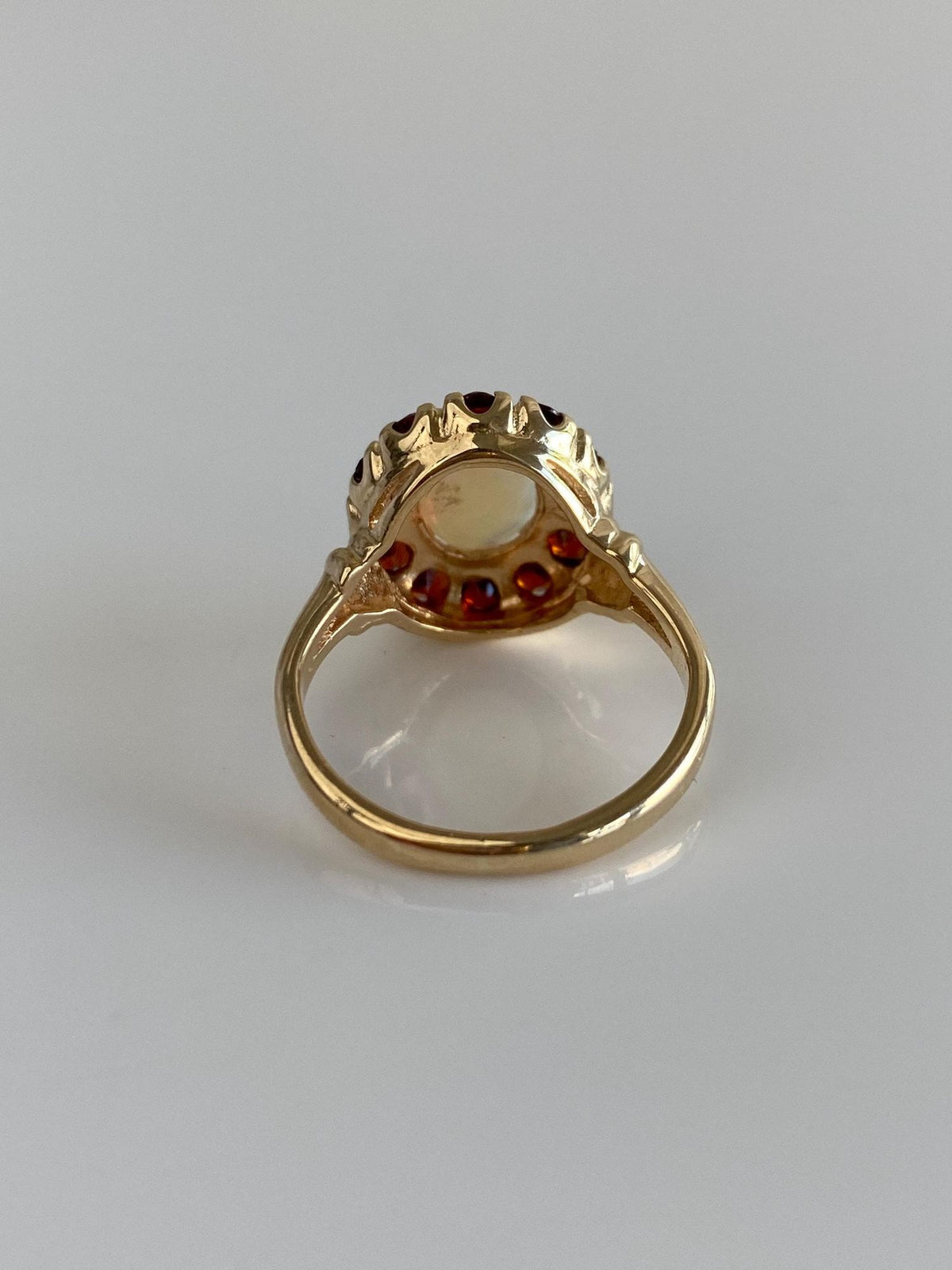 Vintage Solid 10k Yellow Gold Opal Garnet Halo Ring - Size 5