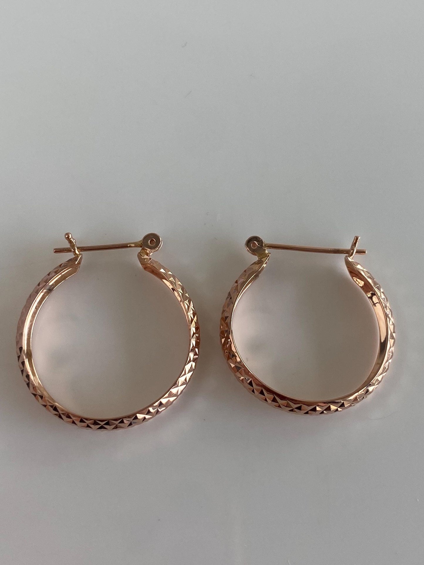 Vintage Solid 14k Rose Gold Pyramid Texture Hoop Earrings