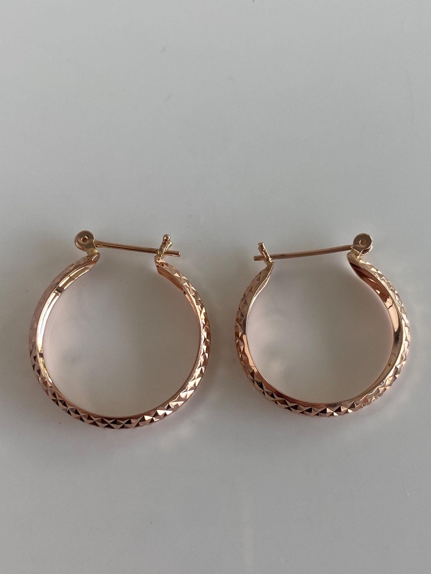 Vintage Solid 14k Rose Gold Pyramid Texture Hoop Earrings