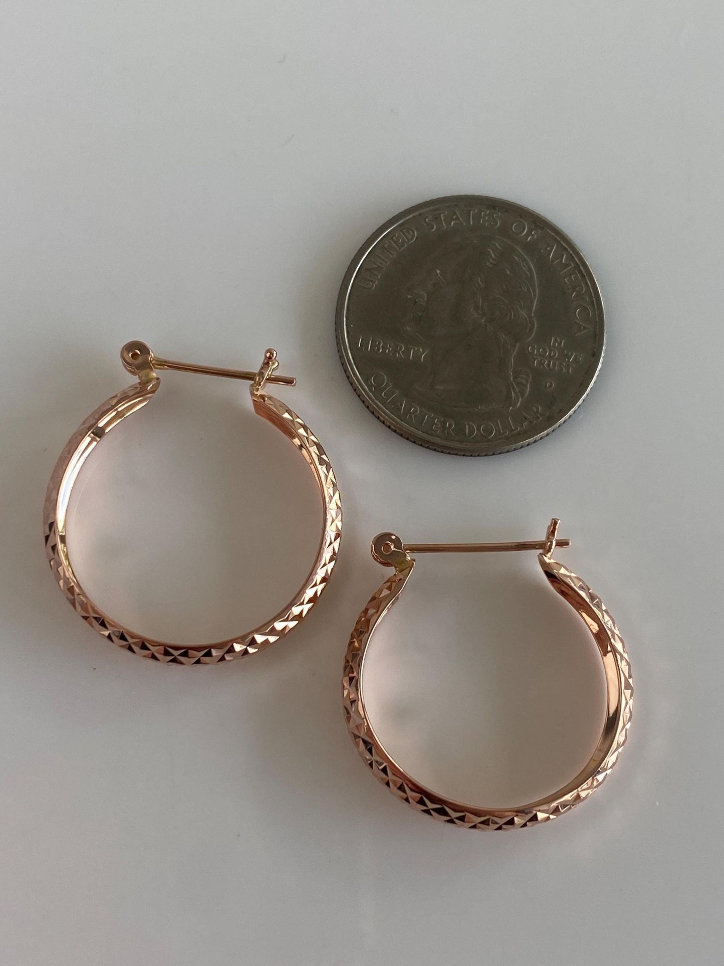 Vintage Solid 14k Rose Gold Pyramid Texture Hoop Earrings