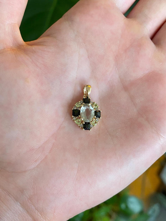 Vintage Solid 10k Yellow Gold Aquamarine Peridot Smokey Quartz Charm