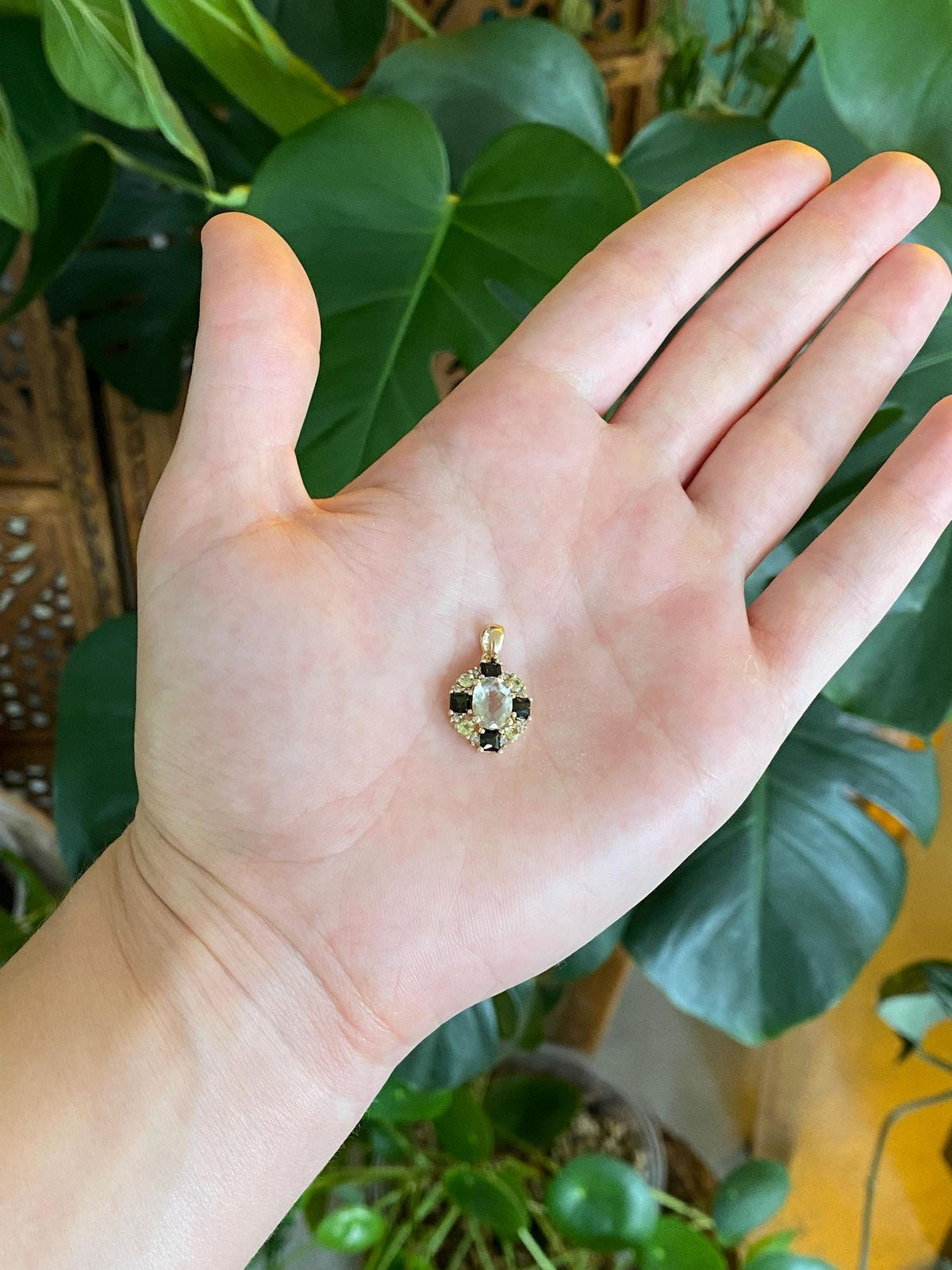 Vintage Solid 10k Yellow Gold Aquamarine Peridot Smokey Quartz Charm