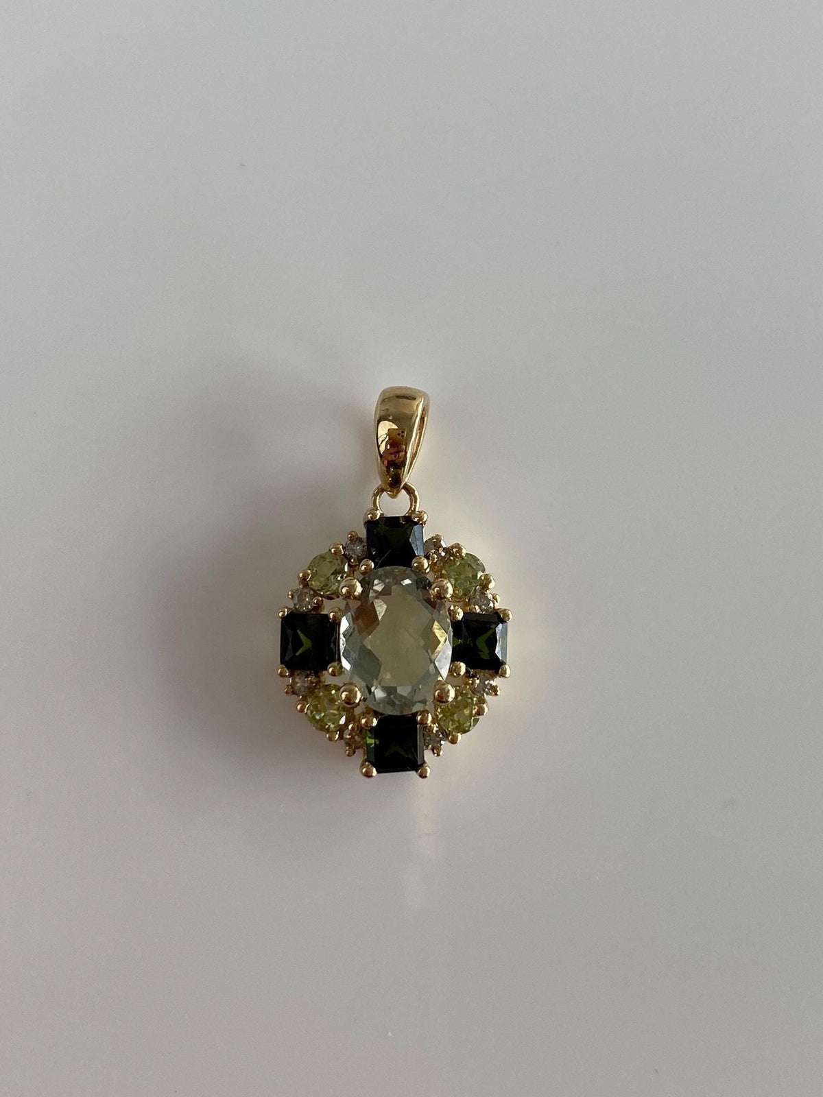 Vintage Solid 10k Yellow Gold Aquamarine Peridot Smokey Quartz Charm