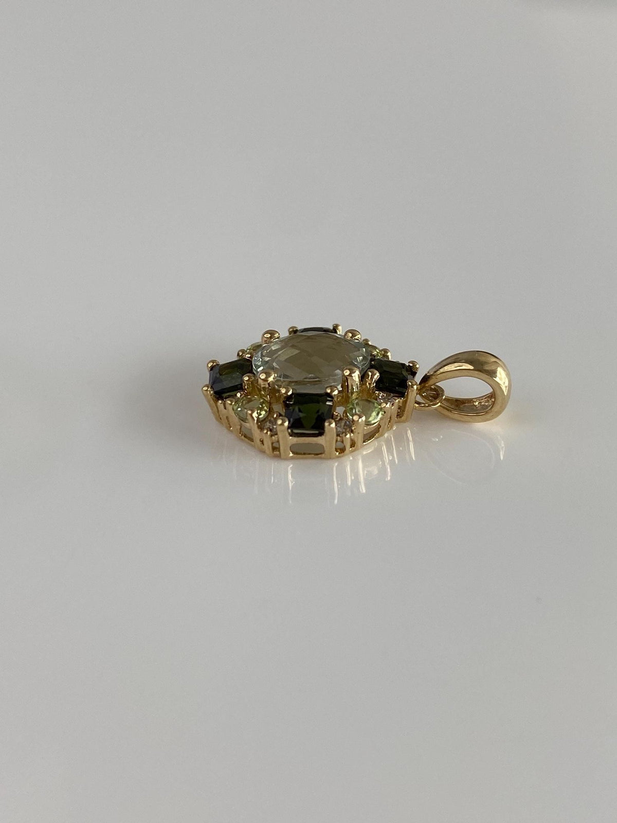 Vintage Solid 10k Yellow Gold Aquamarine Peridot Smokey Quartz Charm