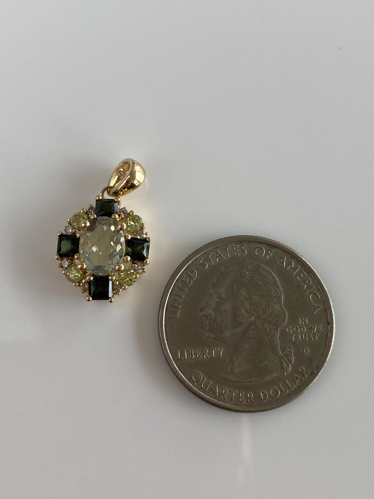 Vintage Solid 10k Yellow Gold Aquamarine Peridot Smokey Quartz Charm