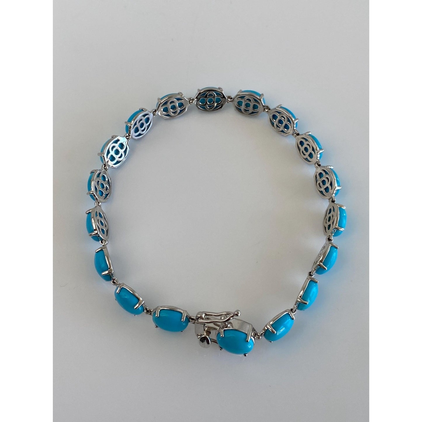 Vintage Solid 10k White Gold Turquoise Resin Link Bracelet - 8.25 inches