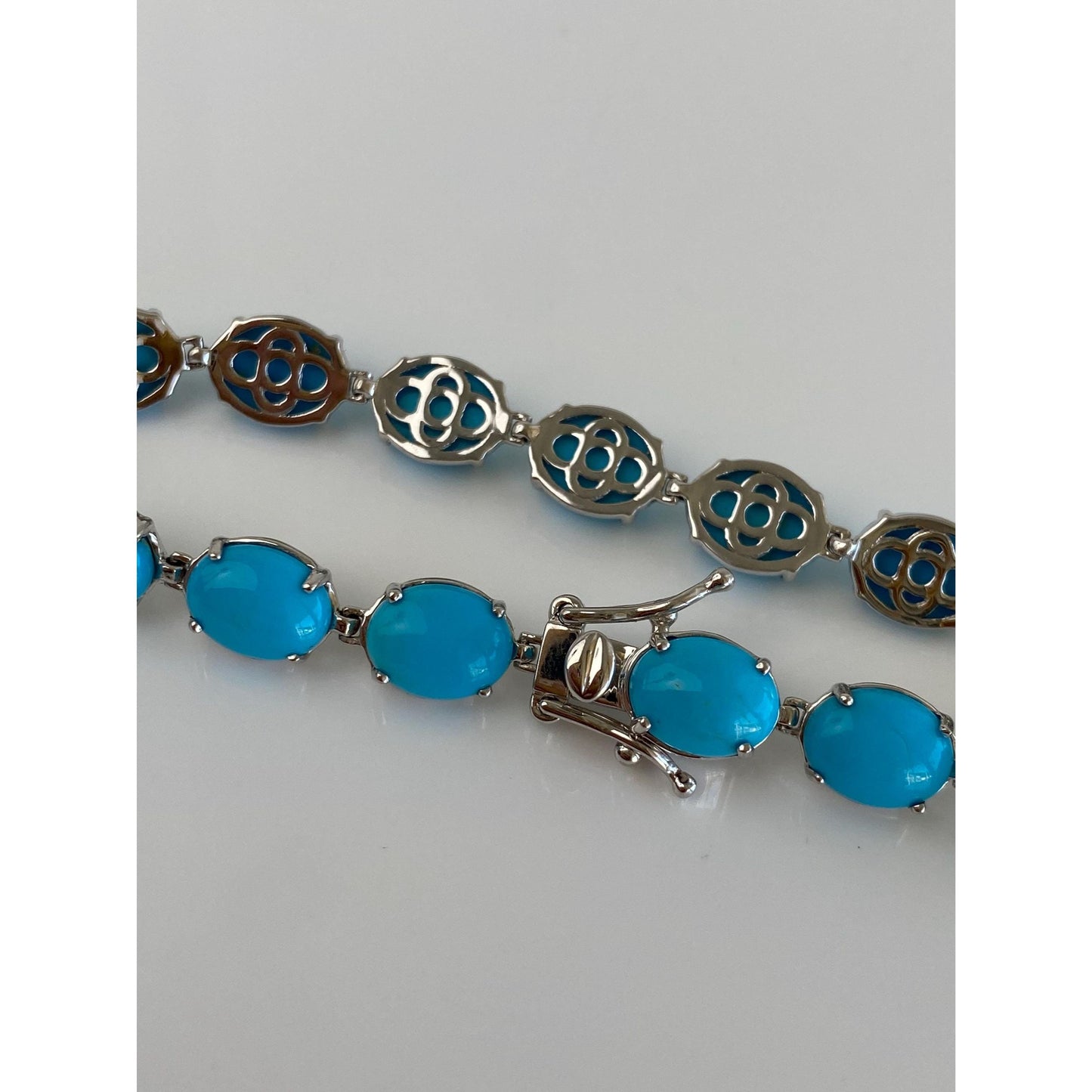 Vintage Solid 10k White Gold Turquoise Resin Link Bracelet - 8.25 inches