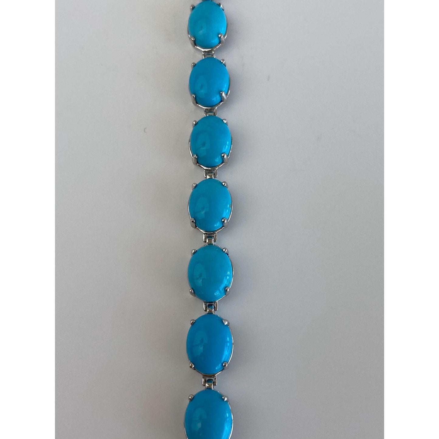 Vintage Solid 10k White Gold Turquoise Resin Link Bracelet - 8.25 inches