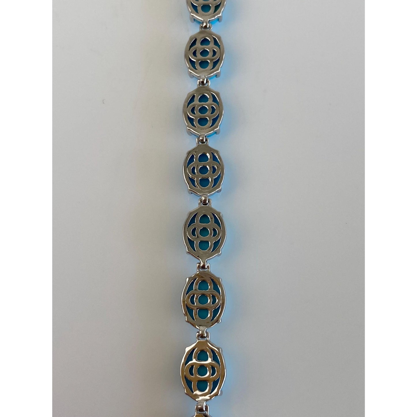Vintage Solid 10k White Gold Turquoise Resin Link Bracelet - 8.25 inches