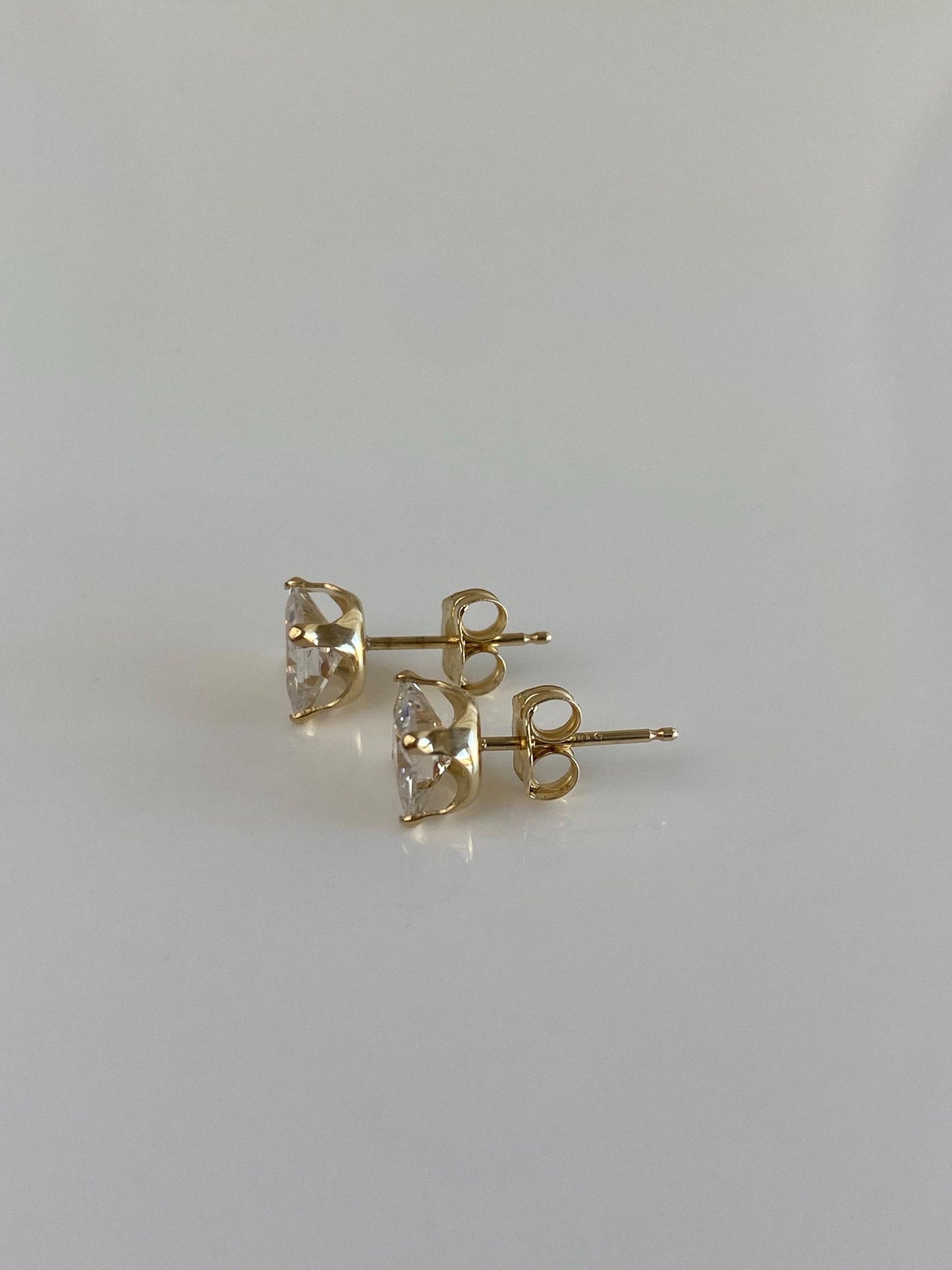 Vintage Solid 14k Yellow Gold Cubic Zirconia Square Stud Earrings