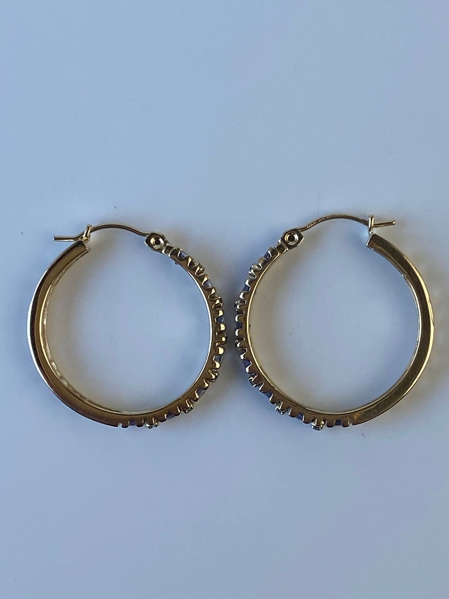 Vintage Solid 14k Yellow Gold Tanzanite & Diamond Hoop Earrings