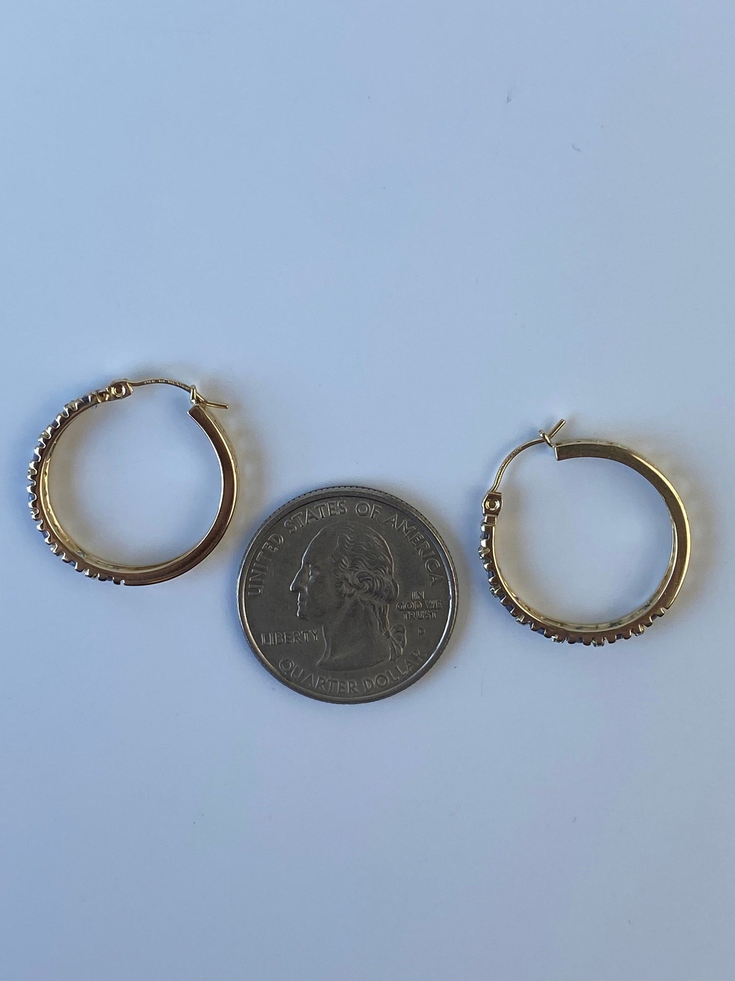 Vintage Solid 14k Yellow Gold Tanzanite & Diamond Hoop Earrings