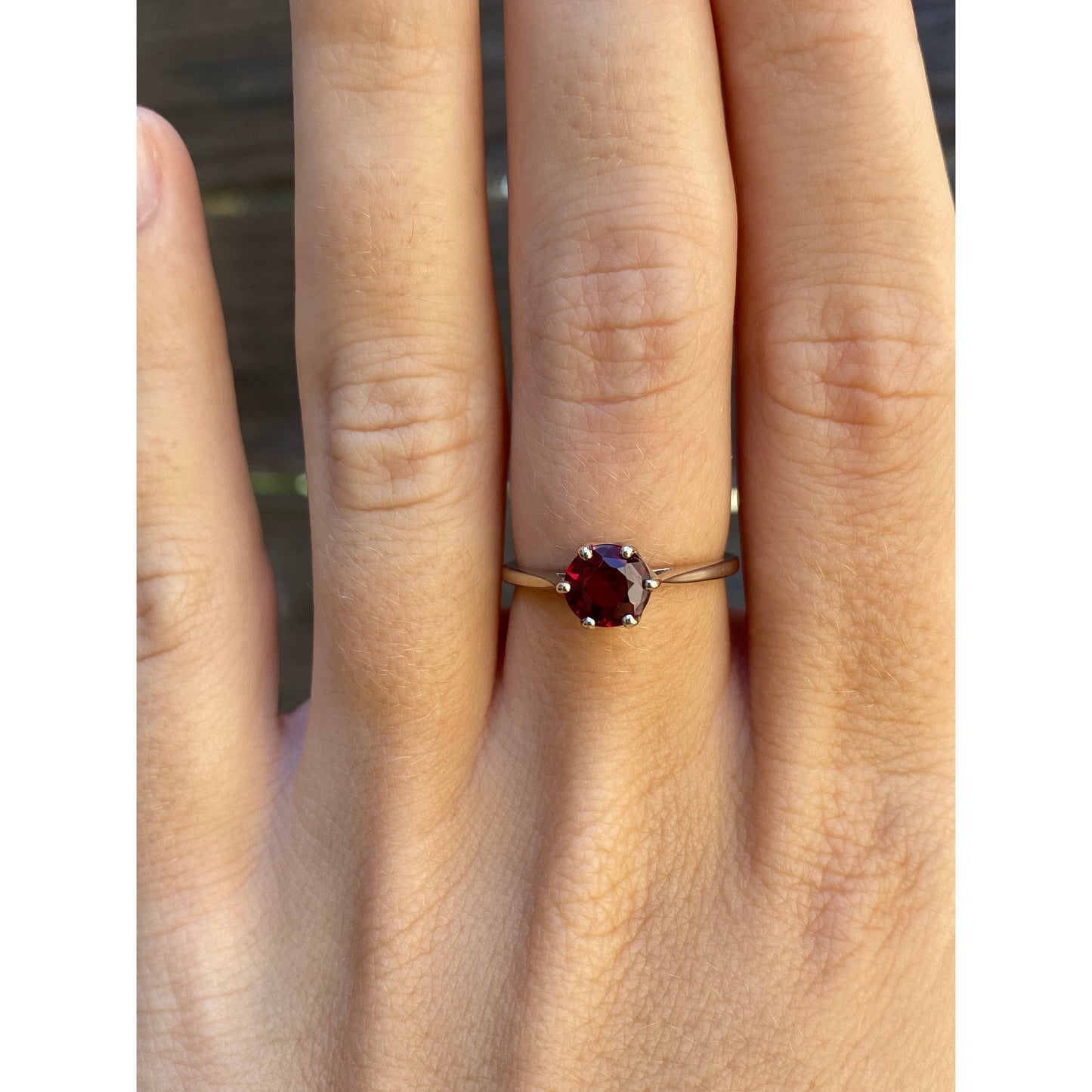 Vintage Solid 14k White Gold Garnet Ring - Size 6