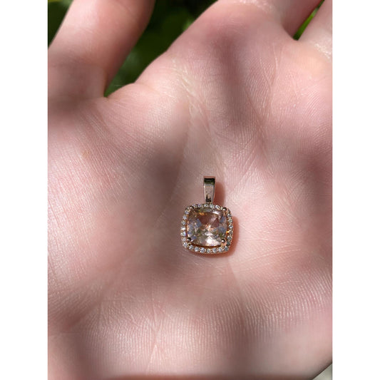 Vintage Solid 14k Rose Gold Diamond Halo Pink Quartz Charm